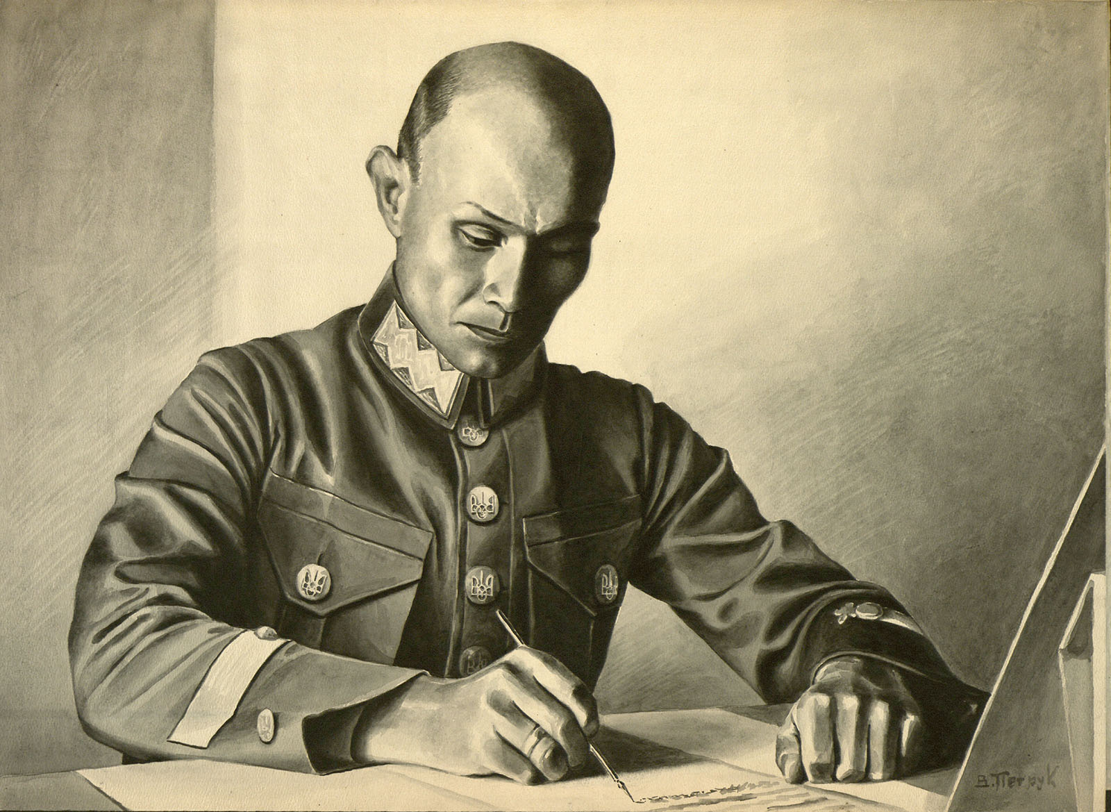 Náhledový obrázek Viktor Kurmanovyč, generálmajor Ukrajinské haličské armády při práci - 1
