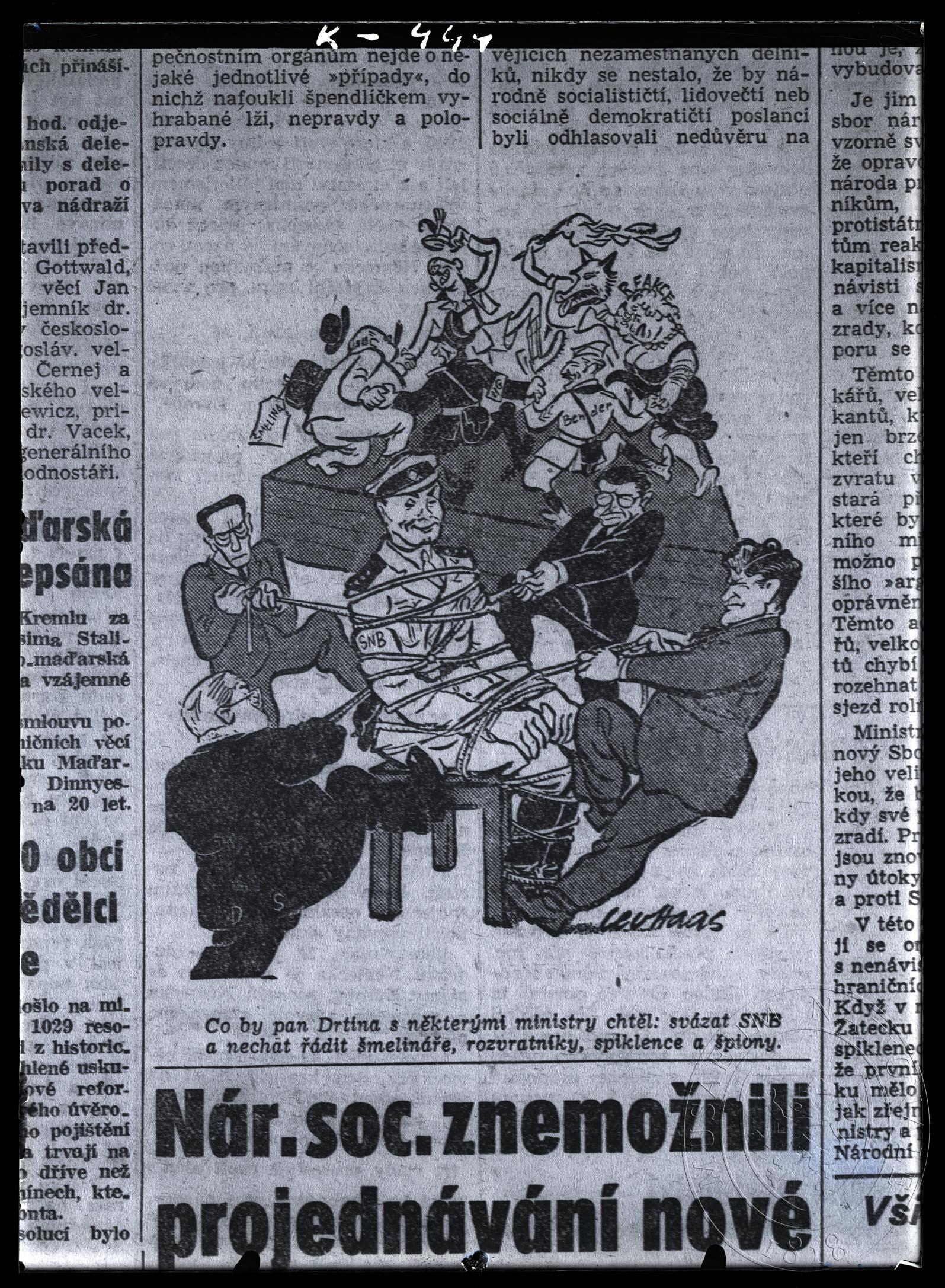 Obrázek Karikatura Co by pan Drtina s některými ministry chtěl. Ilustrace v periodiku.