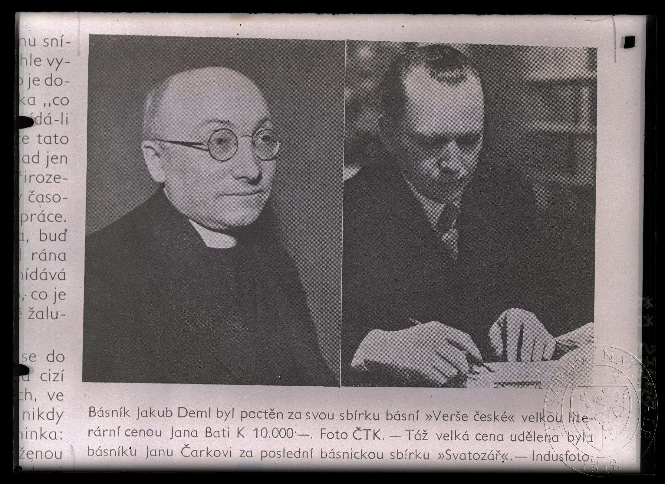 Náhledový obrázek 2 x fotografie, portrét. Básník Jakub Deml a básník Jan Čarek. - 1
