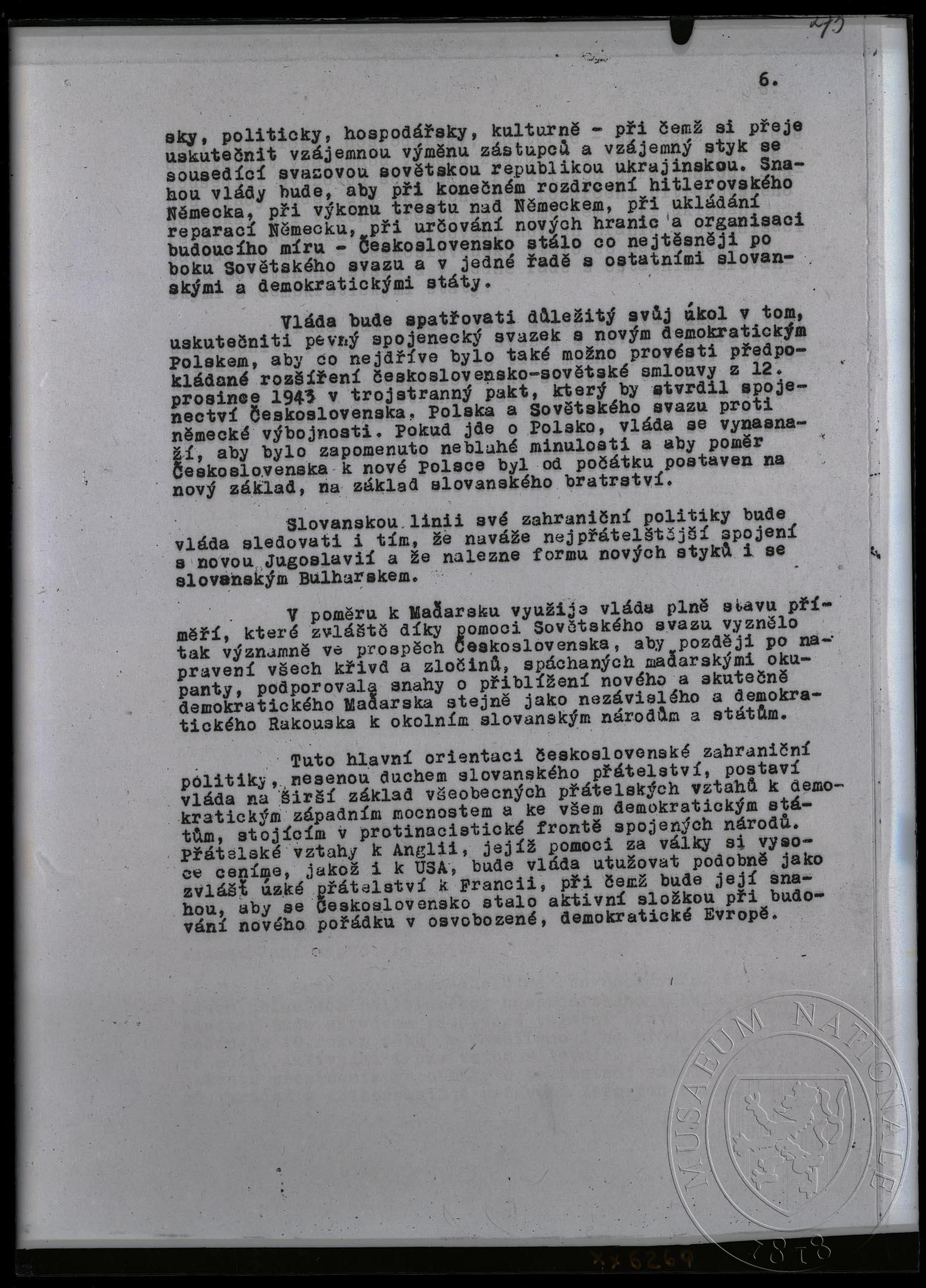 Náhledový obrázek Text Návrh programu nové československé vlády Národní fronty Čechů a Slováků - 1