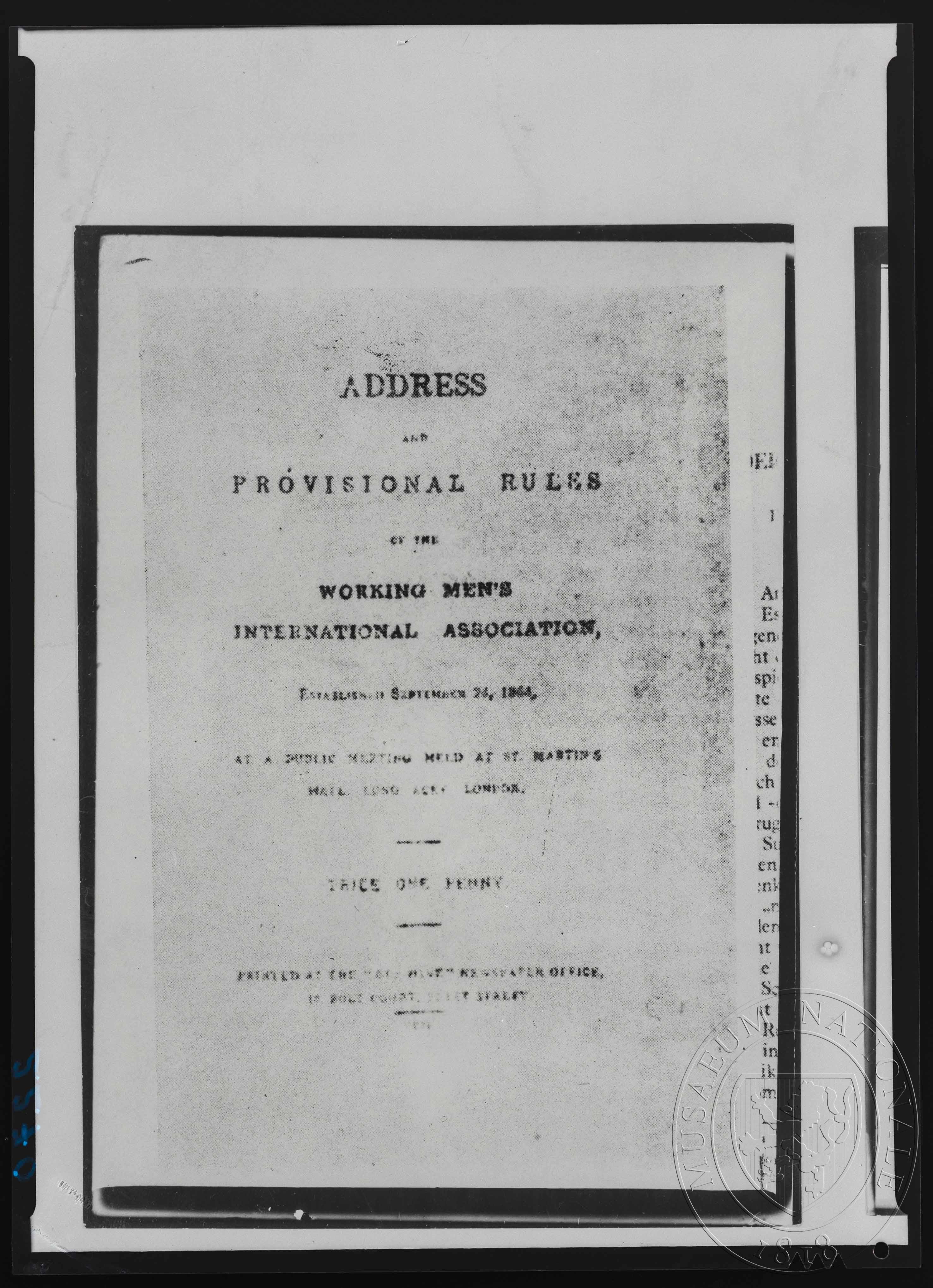Náhledový obrázek Publikace, Address and the Provisional Rules of the International Working Men’s Association - 1