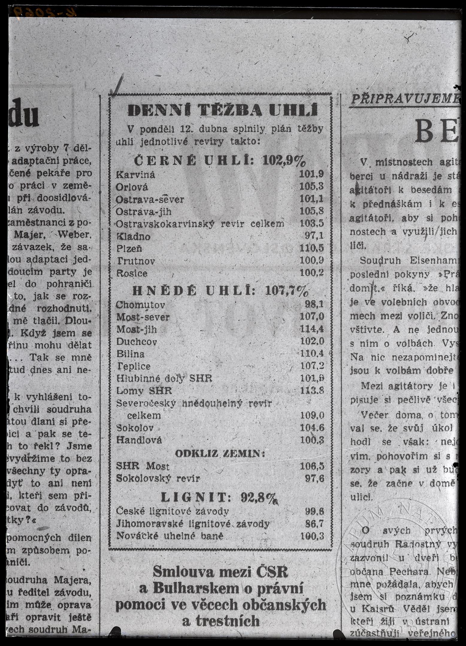 Obrázek Zpráva Denní těžba uhlí