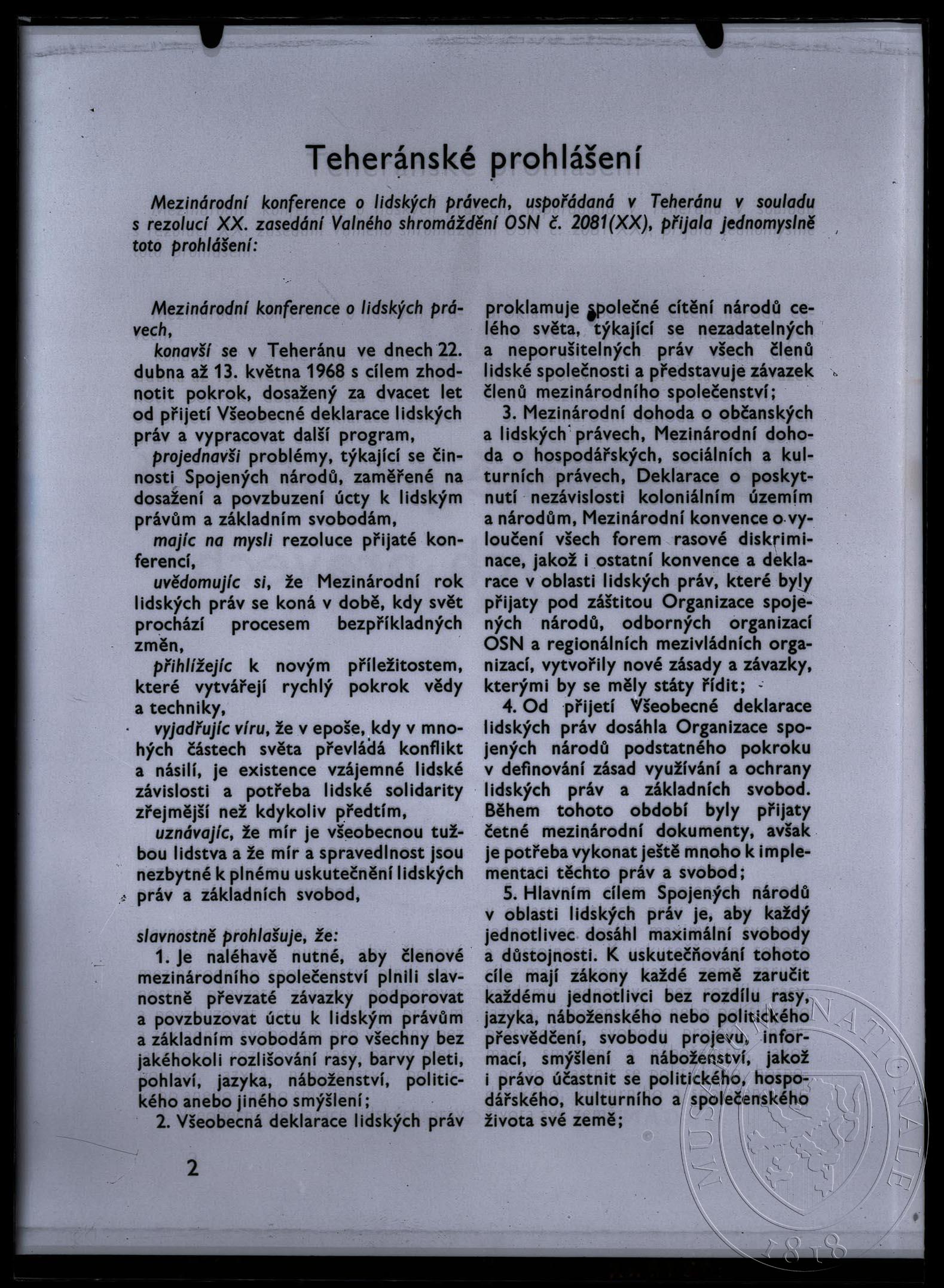 Náhledový obrázek Text Teheránské prohlášení o lidských právech - 1