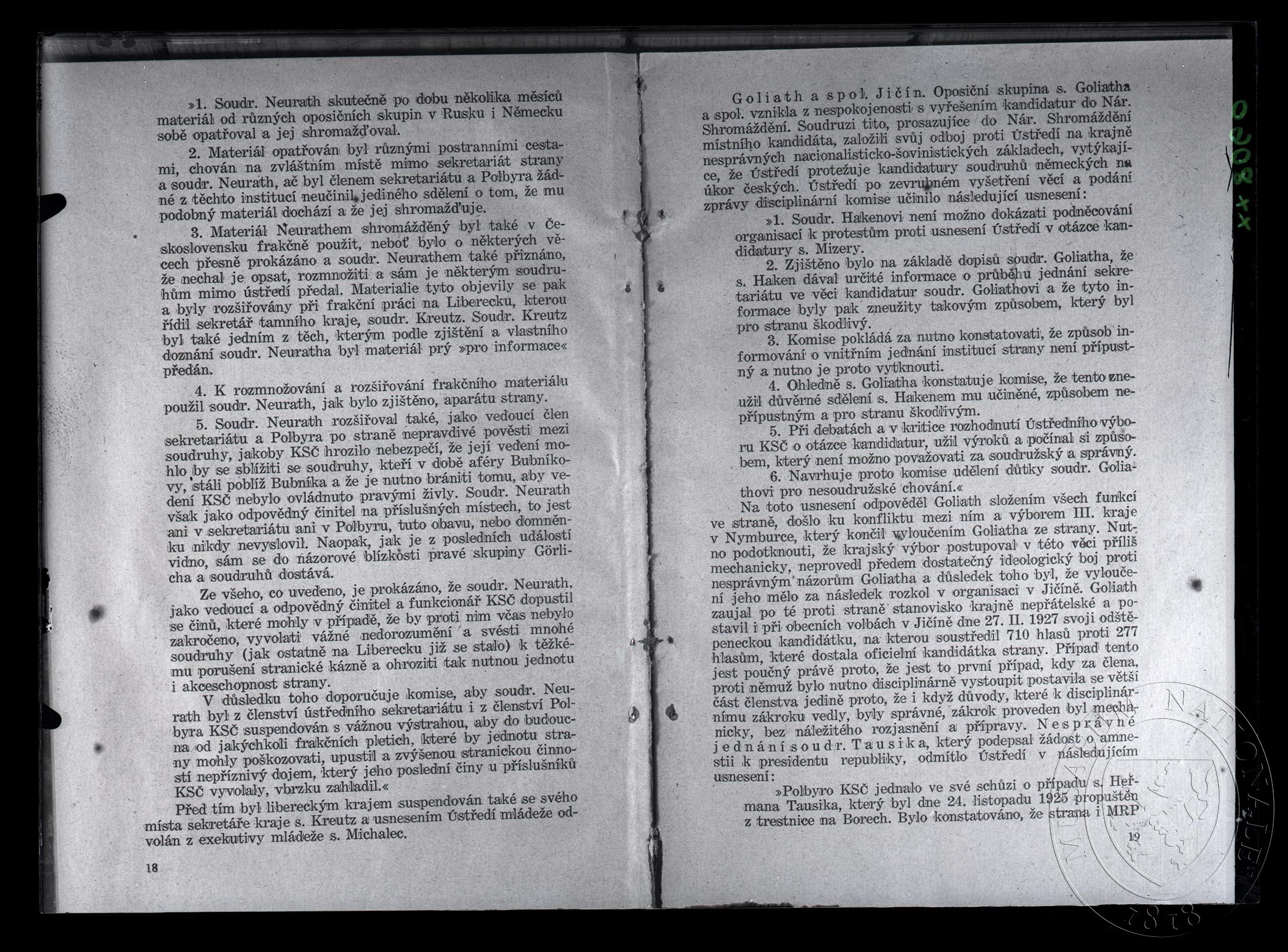 Náhledový obrázek Text Zpráva ústředí KSČ o činnosti v období od III. ku IV. sjezdu - 1