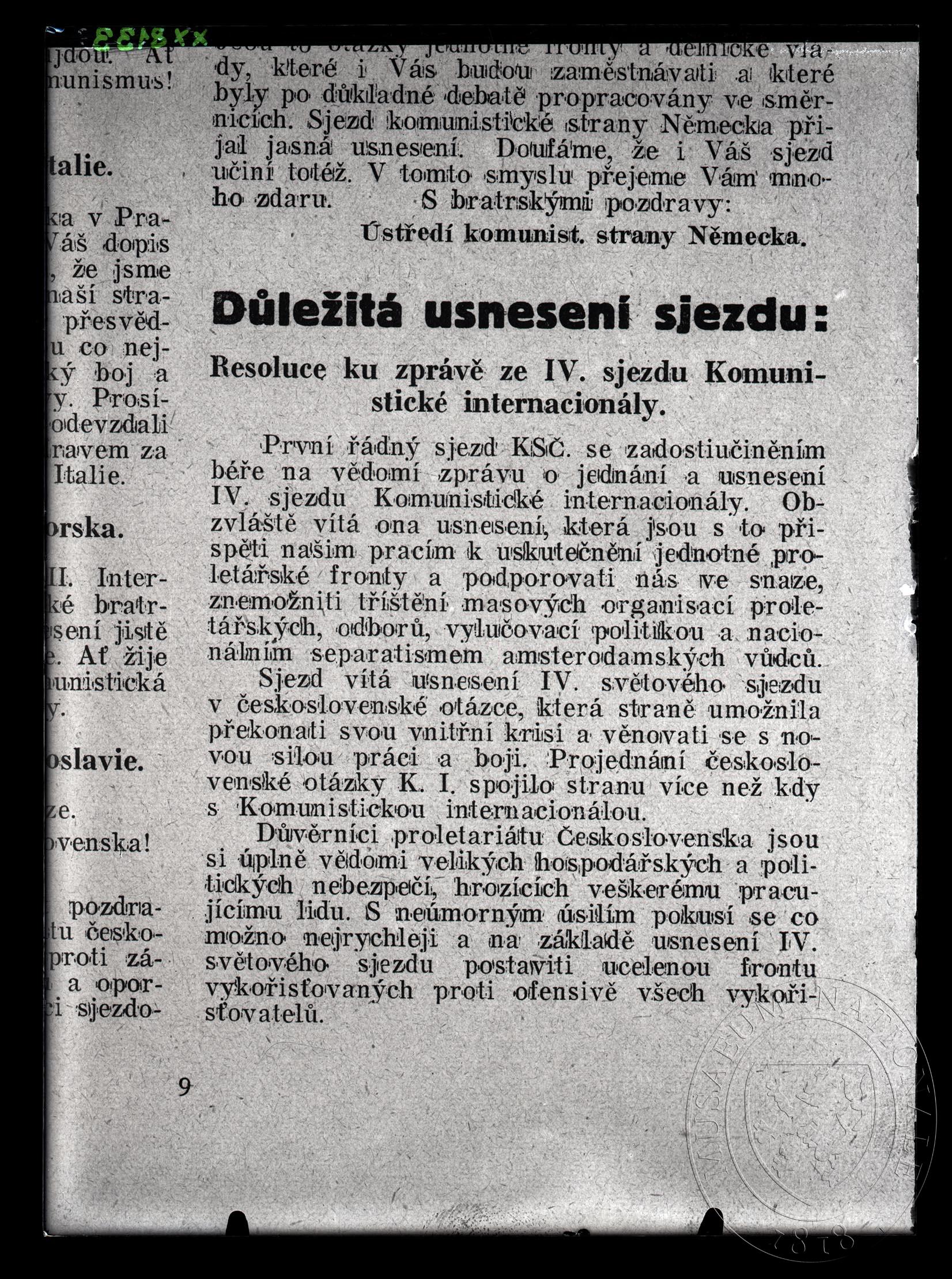 Náhledový obrázek Článek Důležitá usnesení sjezdu - 1