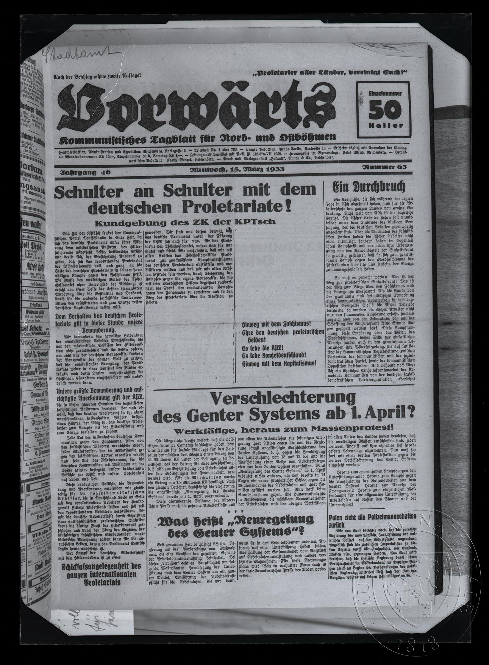 Náhledový obrázek Periodikum Vorwärts - 1