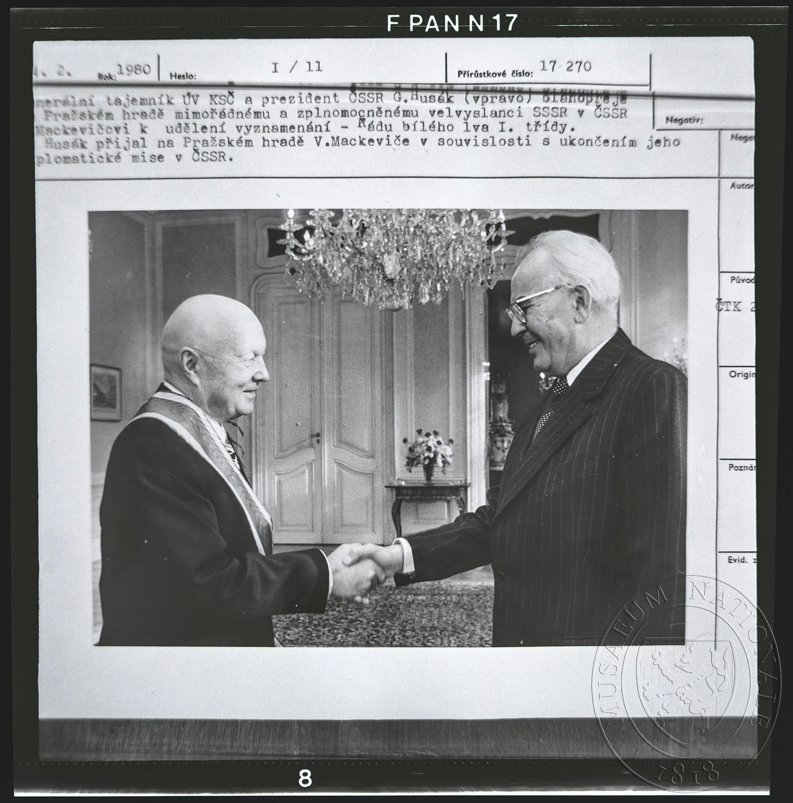 Obrázek Fotografie, Gustáv Husák a Vladimir Vladimirovič Mackevič