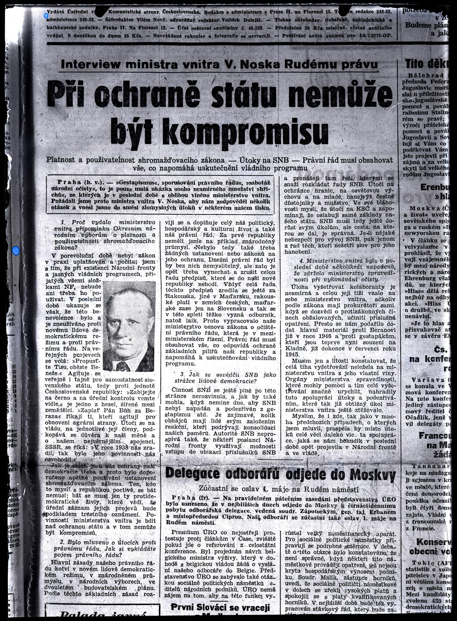 Obrázek RP 13. 4. 1947 Při ochraně státu nemůže být kompromisu.