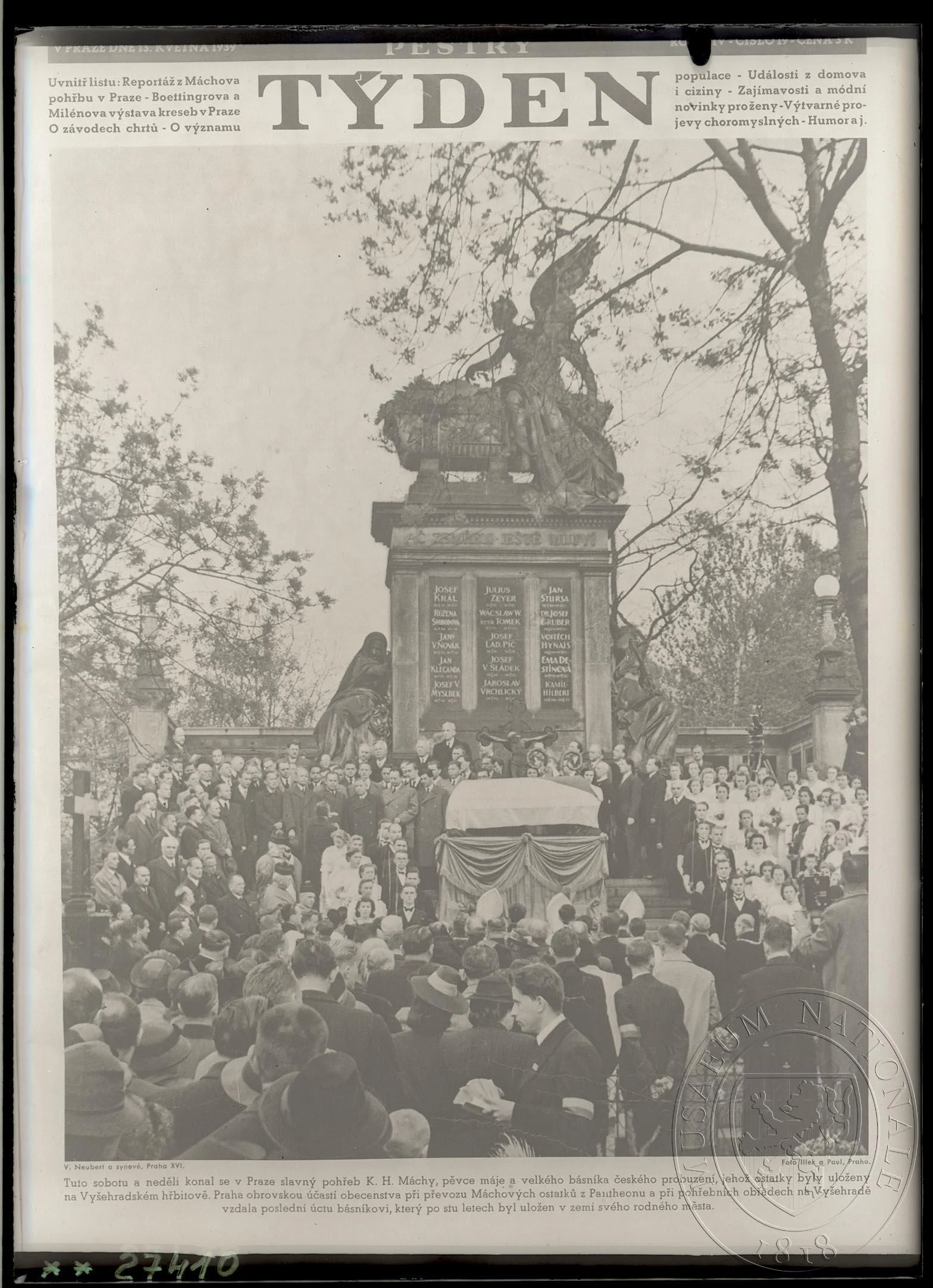 Obrázek Fotografie, symbolický pohřeb K. H. Máchy, titulní strana časopisu Týden.
