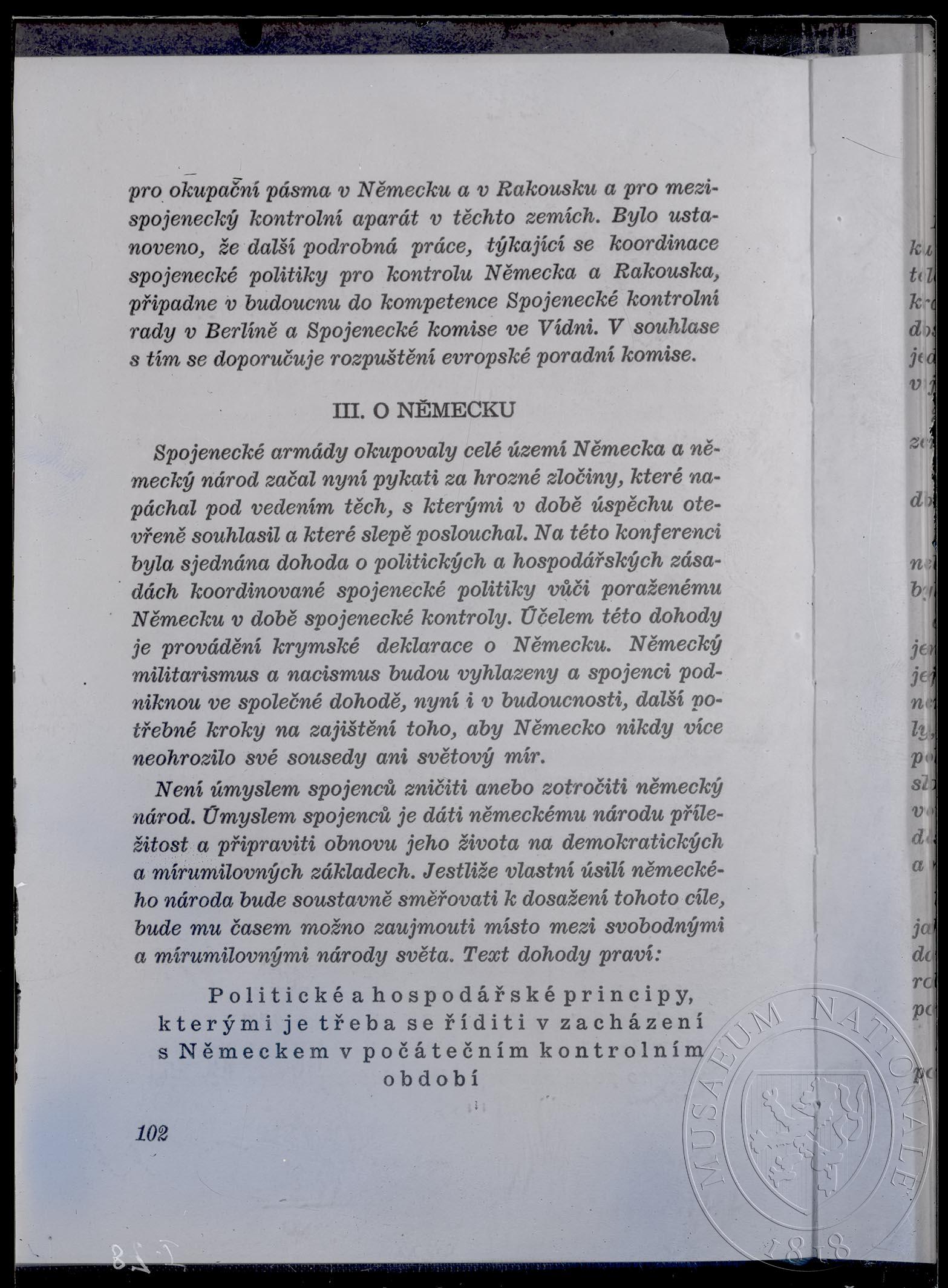 Náhledový obrázek Text Komuniké o Berlínské (Postupimské) konferenci 3 mocností, str. 102, pokračování. - 1