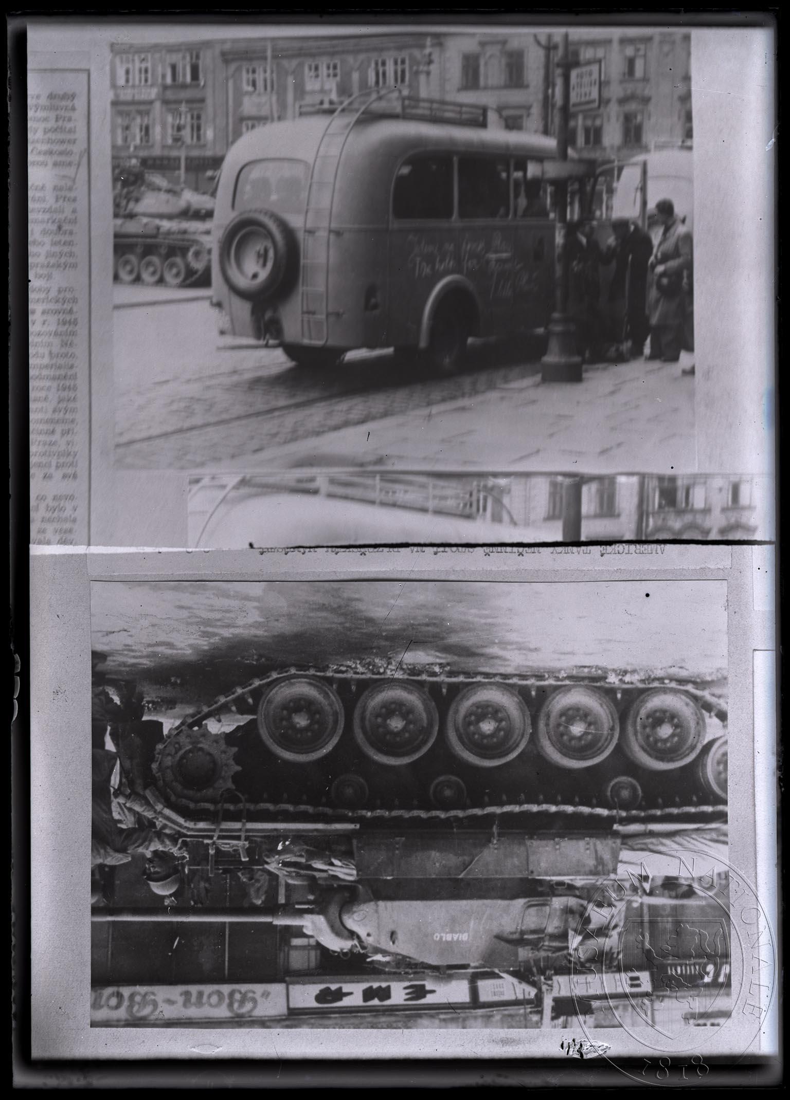 Náhledový obrázek Autobus s heslem: Jedeme na pomoc Praze 5. 8. 1945 v Plzni - 1