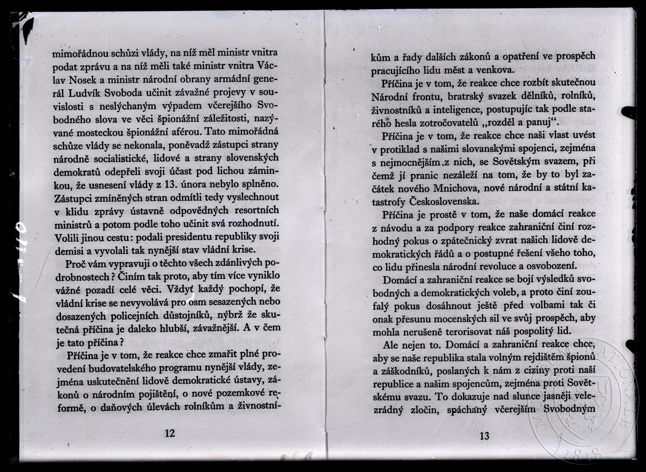 Náhledový obrázek Kl. Gottwald: Buďte jednotni a rozhodni a pravda zvítězí! Na manifestaci 21. II. 1948 na Staroměst. nám. v Praze. KG 1946-48/II, str. 10-17 - 1