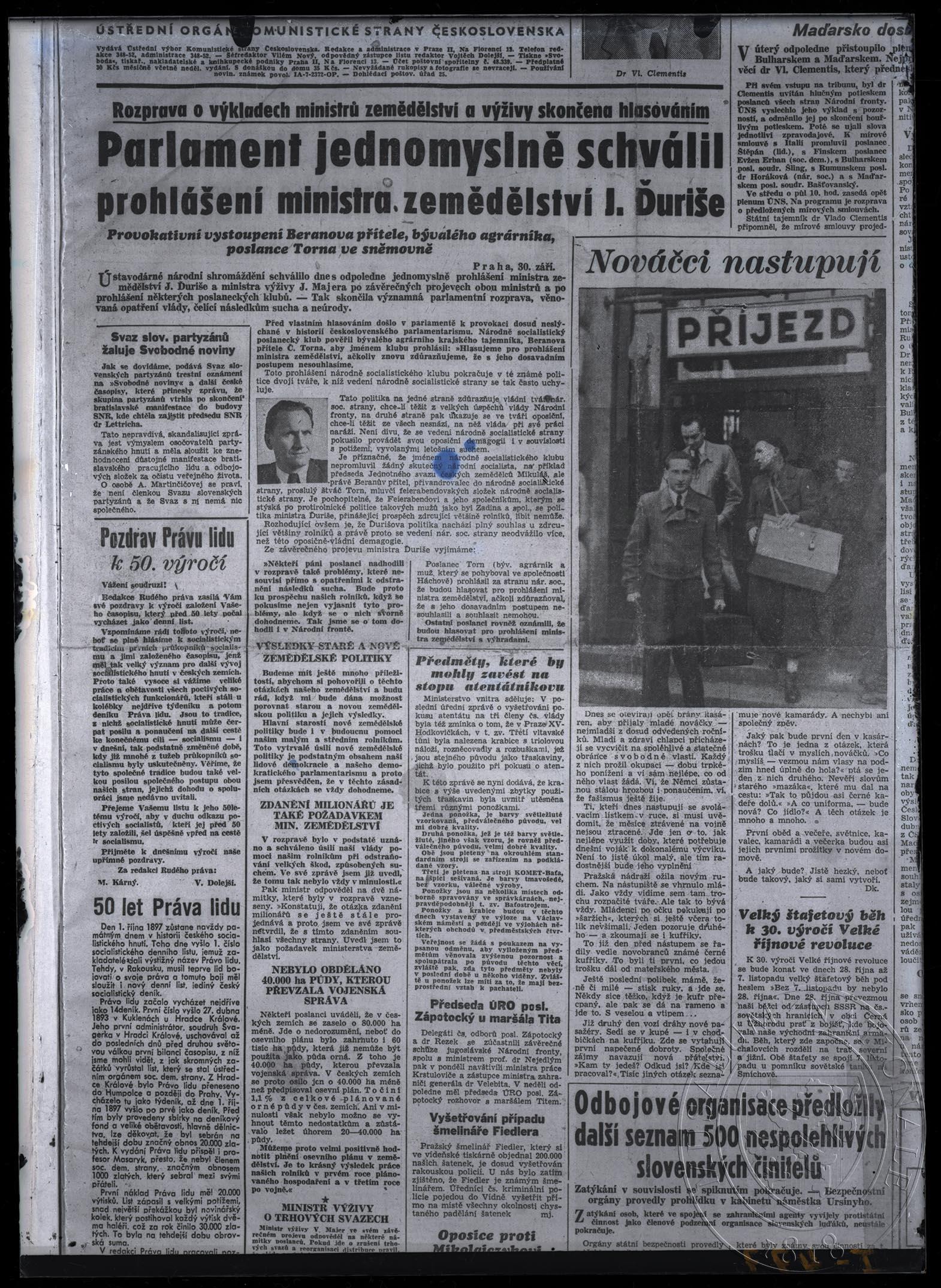 Náhledový obrázek RP 1. 12. 1947 Parlament jednomyslně schválil prohlášení - 1