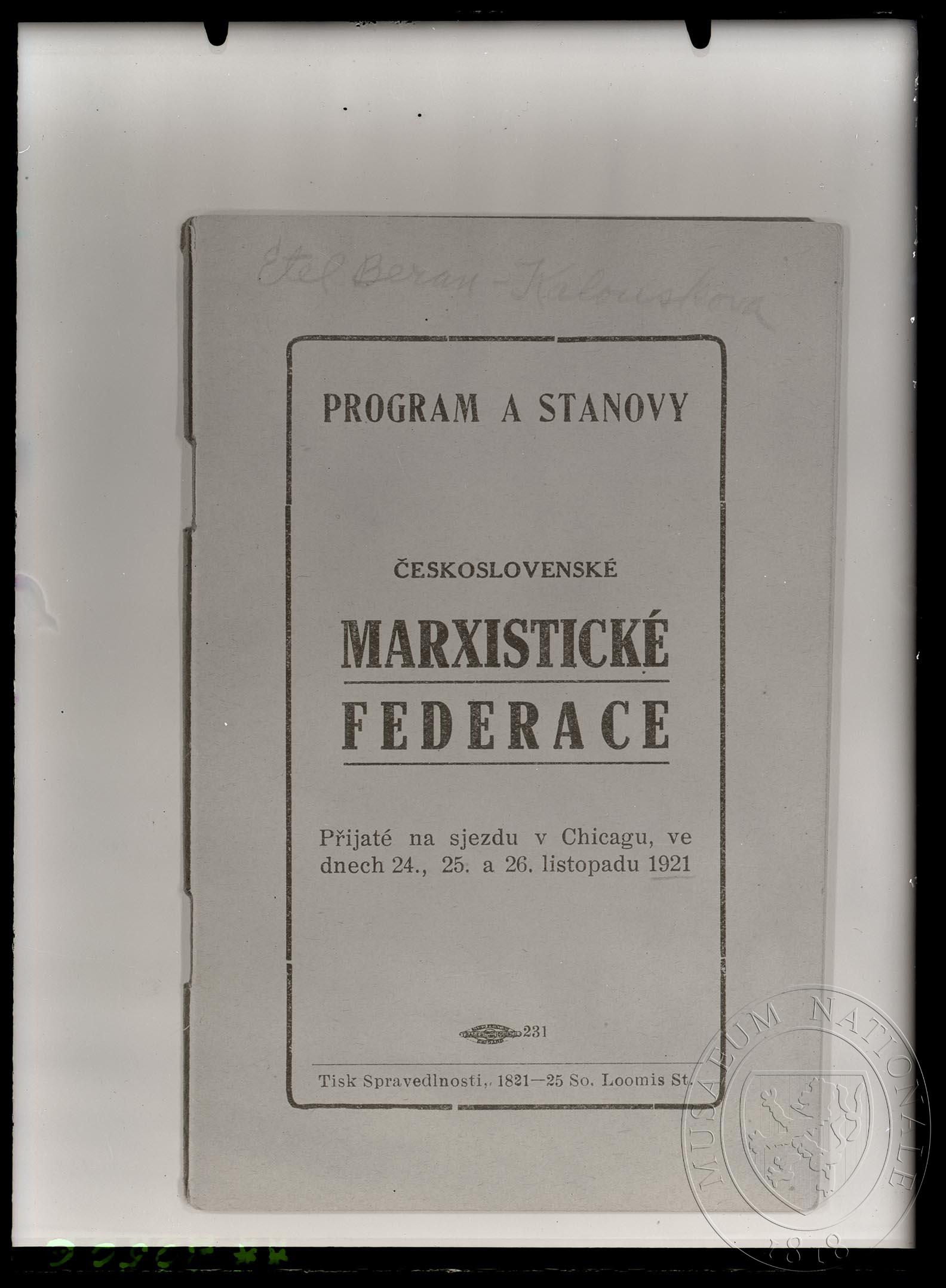 Náhledový obrázek Publikace Program a stanovy československé Marxistické federace - 1