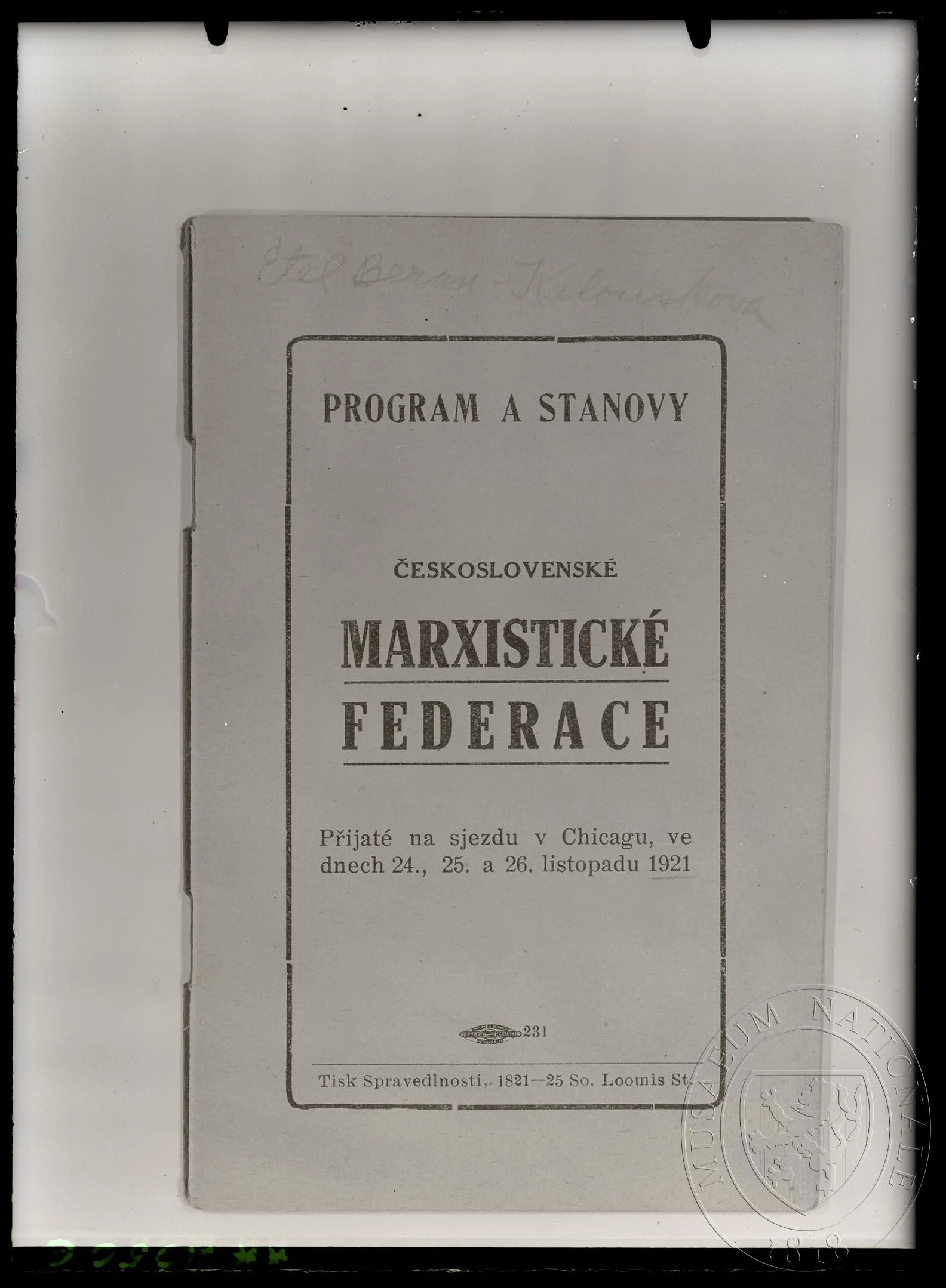 Náhledový obrázek předmětu Publikace Program a stanovy československé Marxistické federace