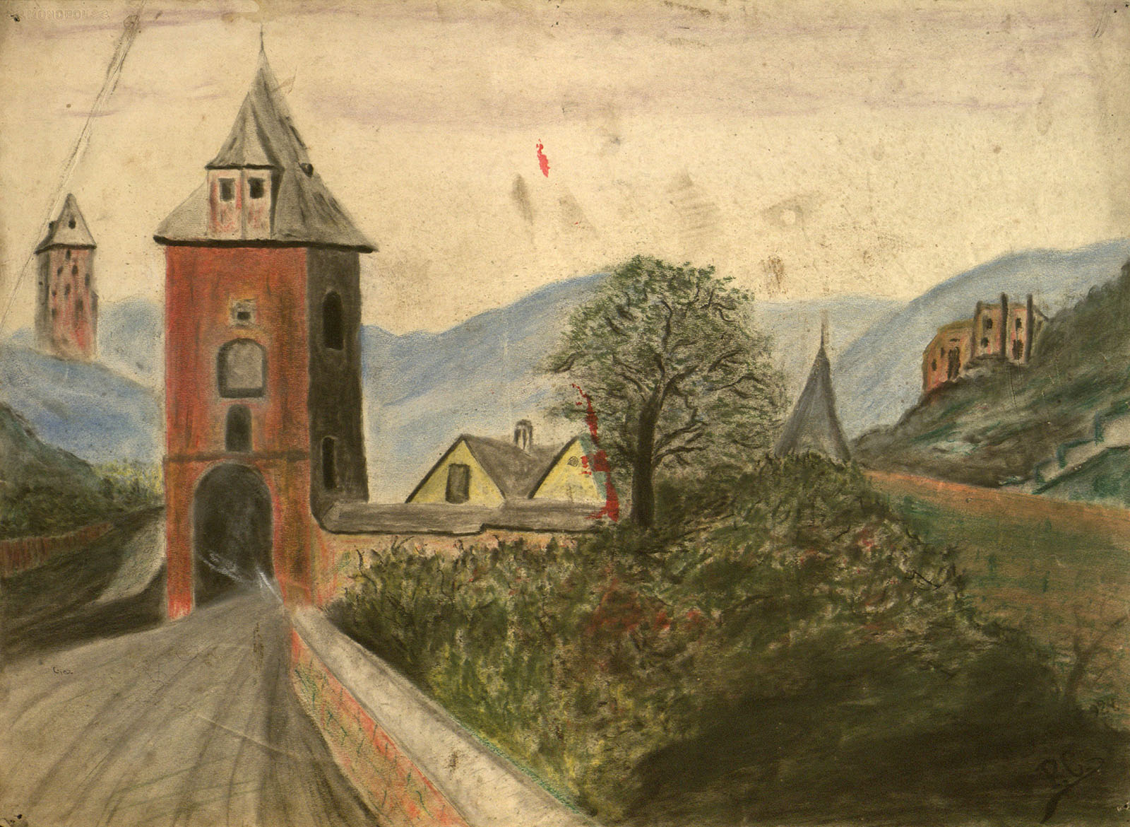 Náhledový obrázek Krajina s věží - 1