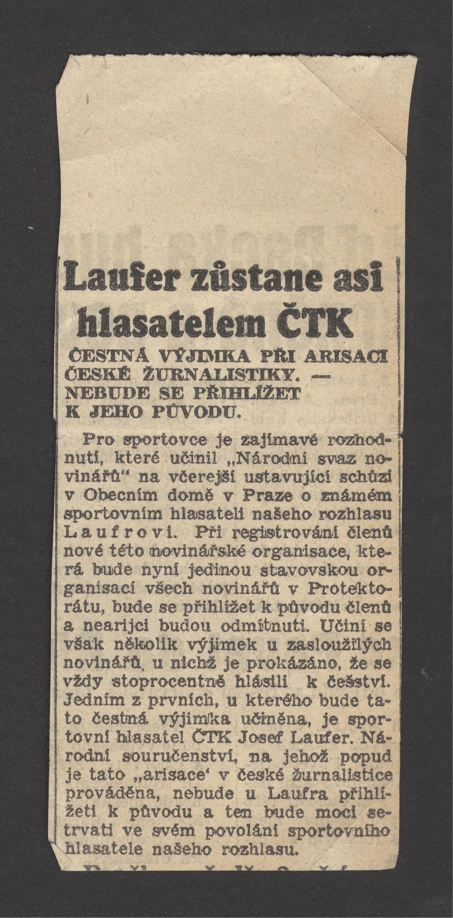 Náhledový obrázek Novinová zpráva o výjimce při arisaci české žurnalistiky - 1