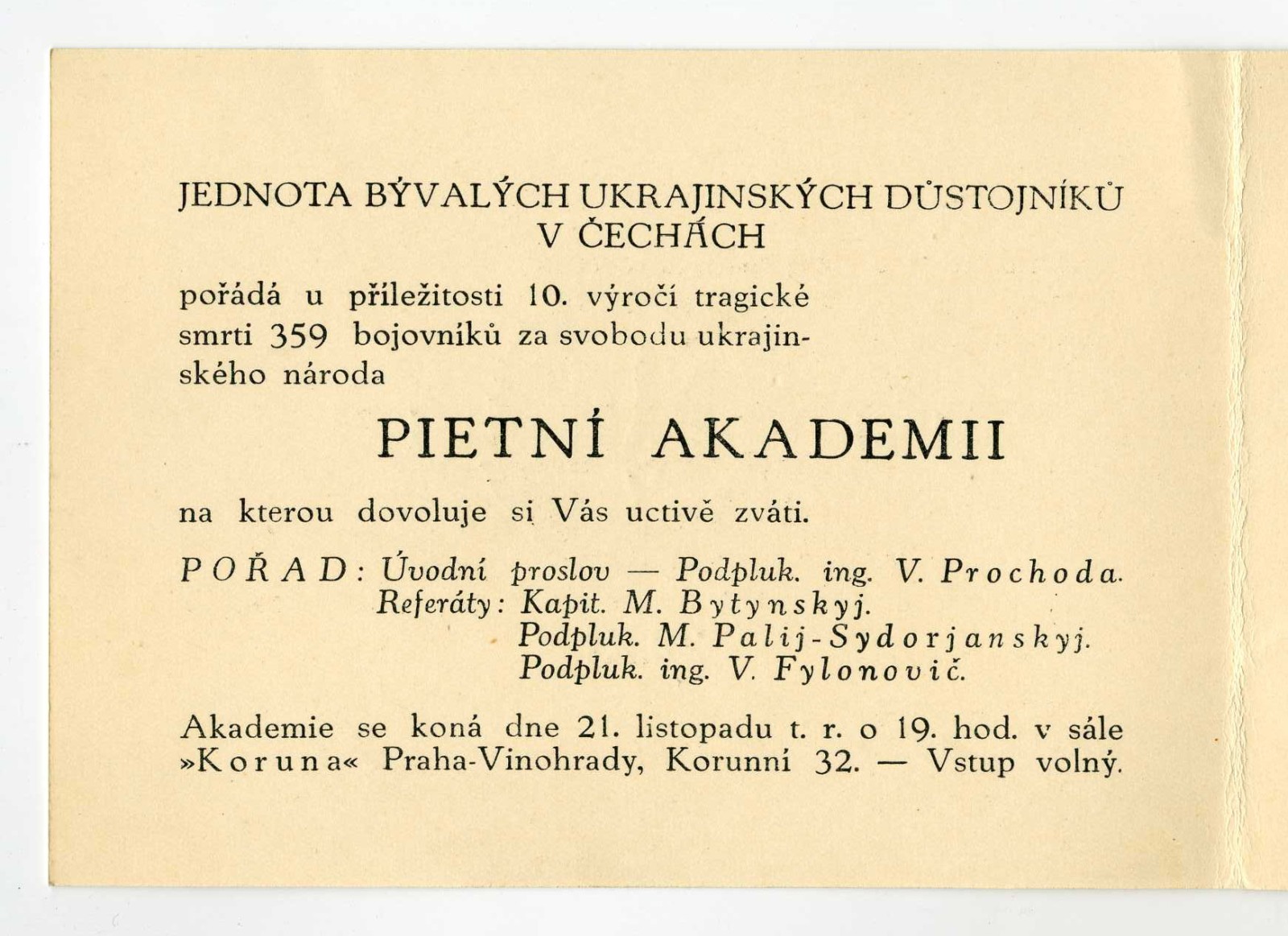 Náhledový obrázek Pietní akademie u příležitosti 10. výročí tragické smrti 359 bojovníků za svobodu ukrajinského národa - 2