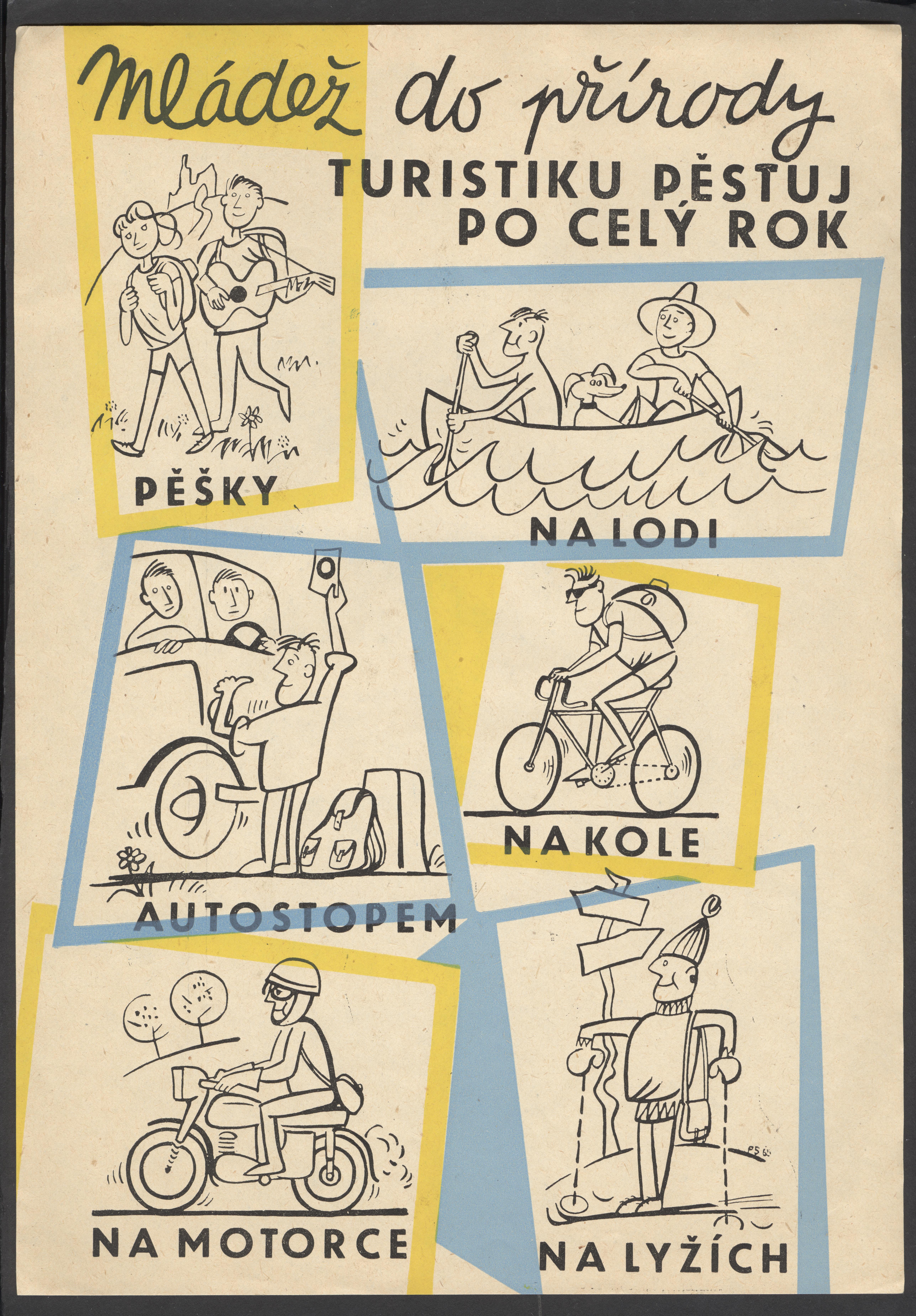 Náhledový obrázek Plakátek. Pěšky - na lodi - autostopem - na kole - na motorce - na lyžích - 1