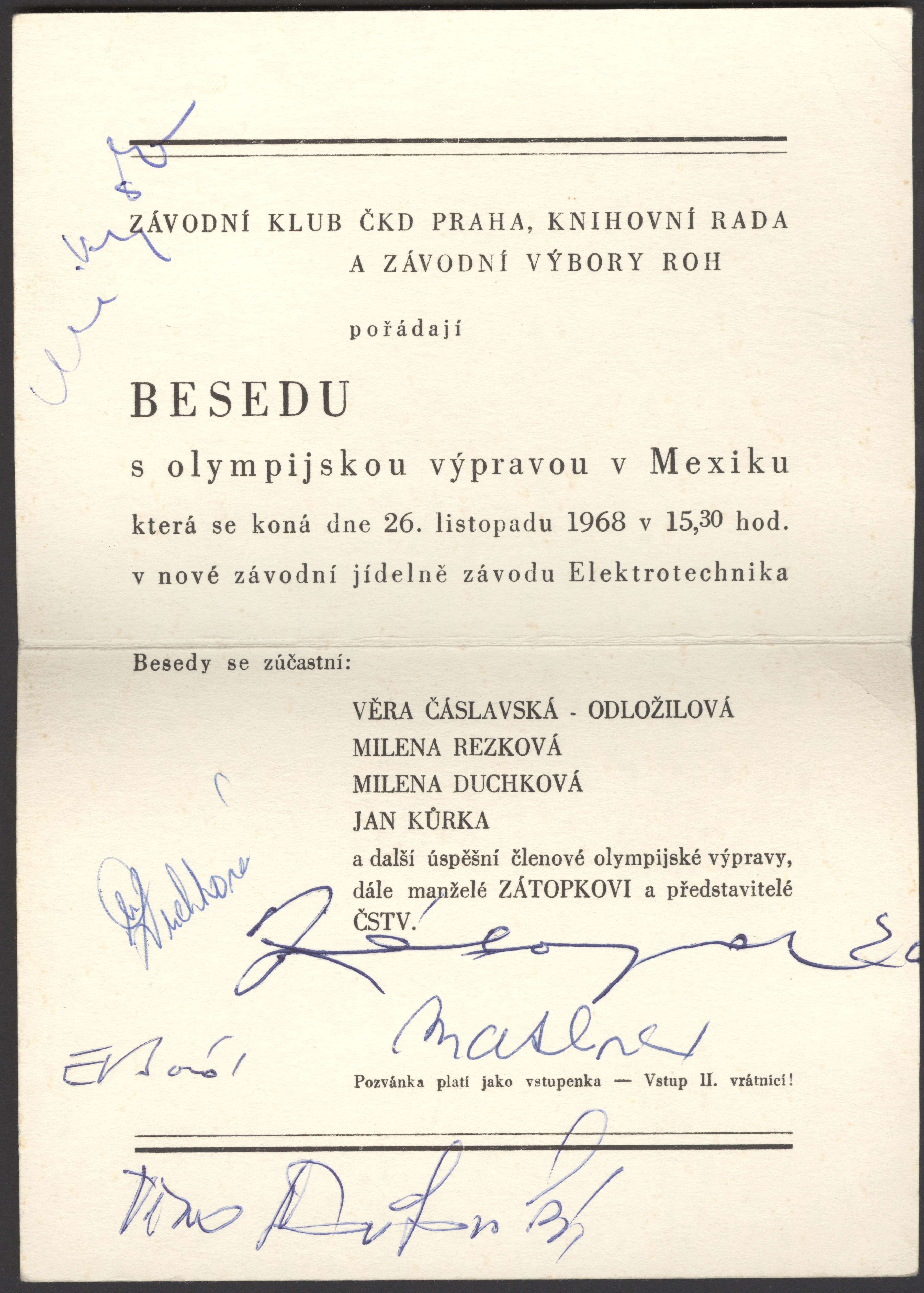 Náhledový obrázek Beseda s olympijskou výpravou v Mexiku - 1