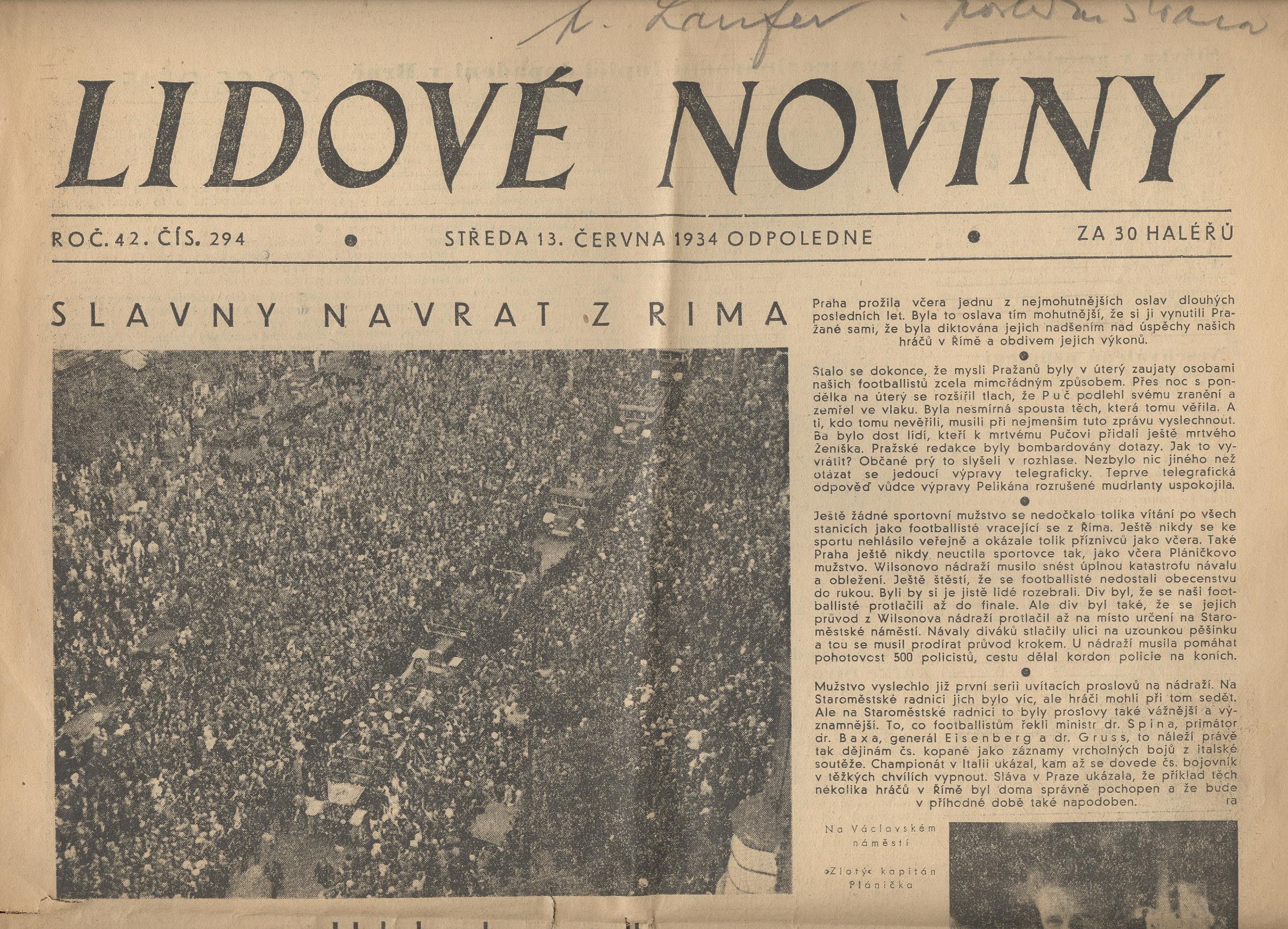 Náhledový obrázek Slavný návrat z Říma. Novinový článek - 1