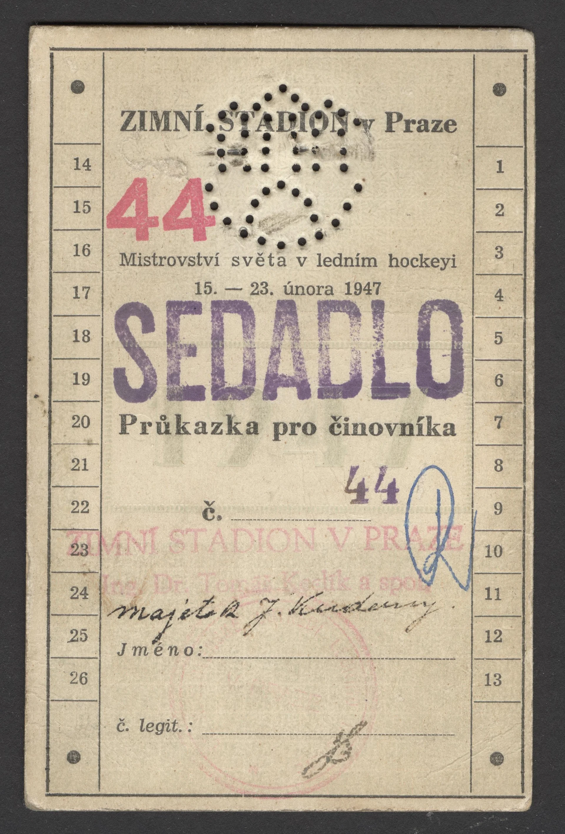 Náhledový obrázek předmětu Mistrovství světa v ledním hockeyi. Praha 1947