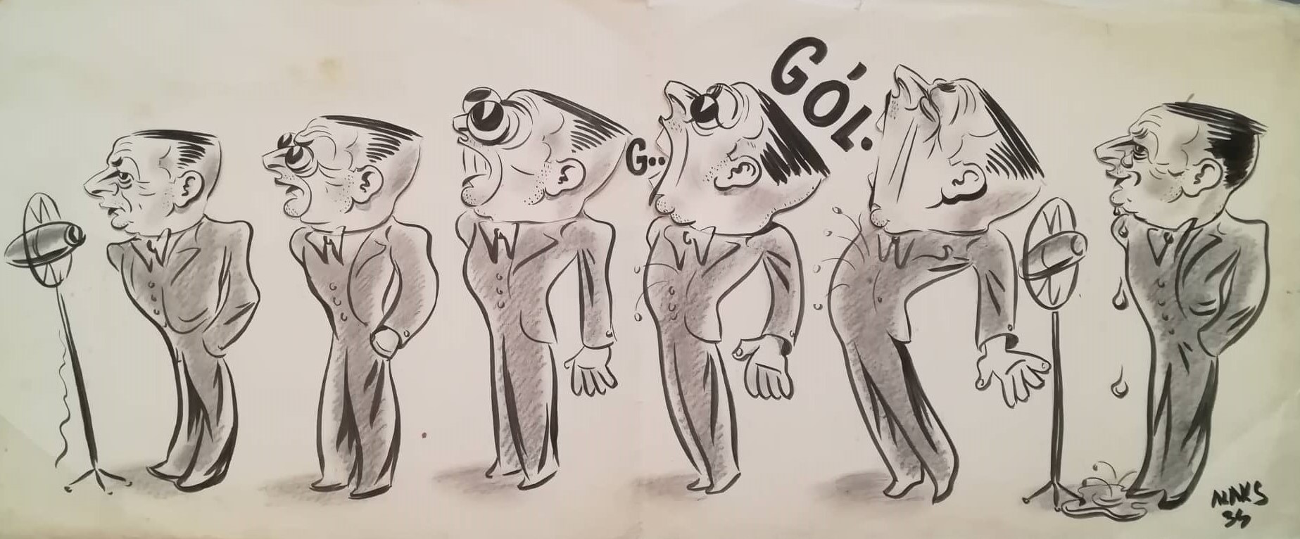 Náhledový obrázek Karikatura Josefa Laufera u mikrofonu - 1