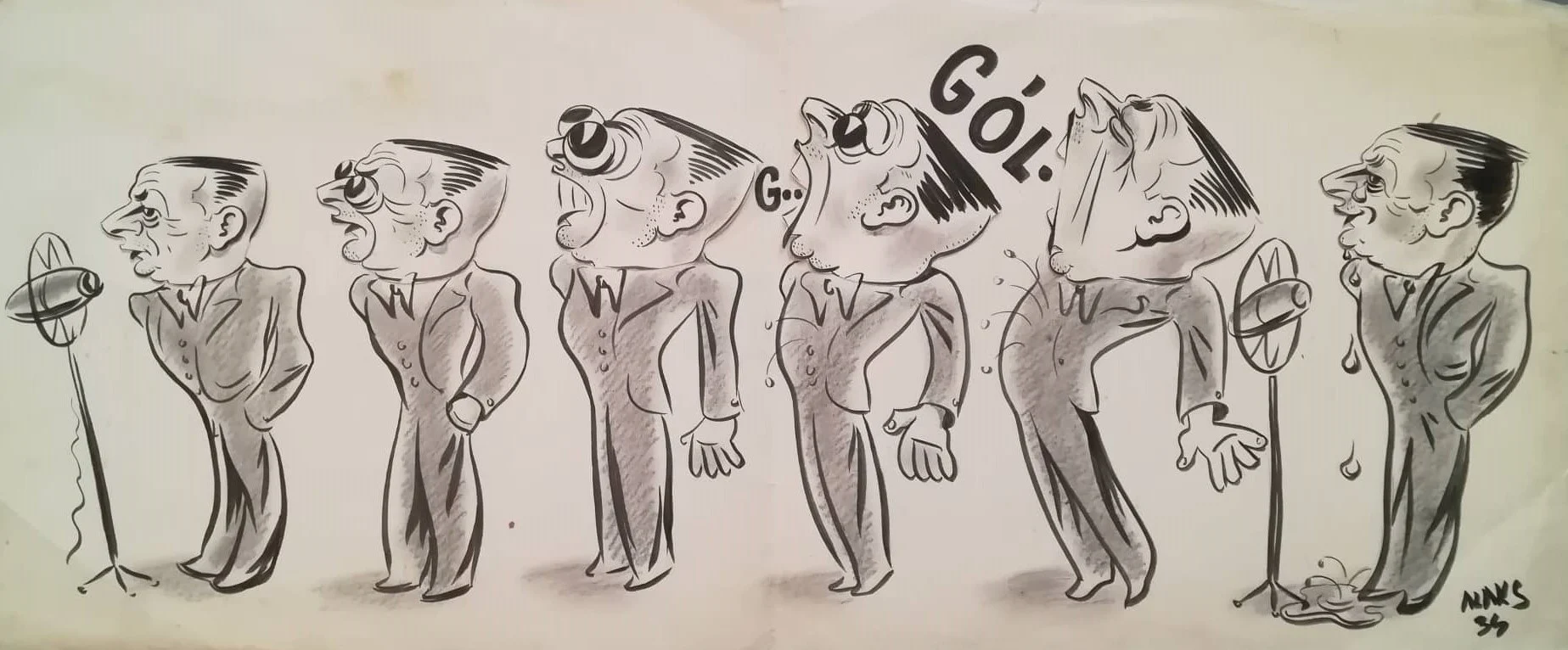 Náhledový obrázek předmětu Karikatura Josefa Laufera u mikrofonu