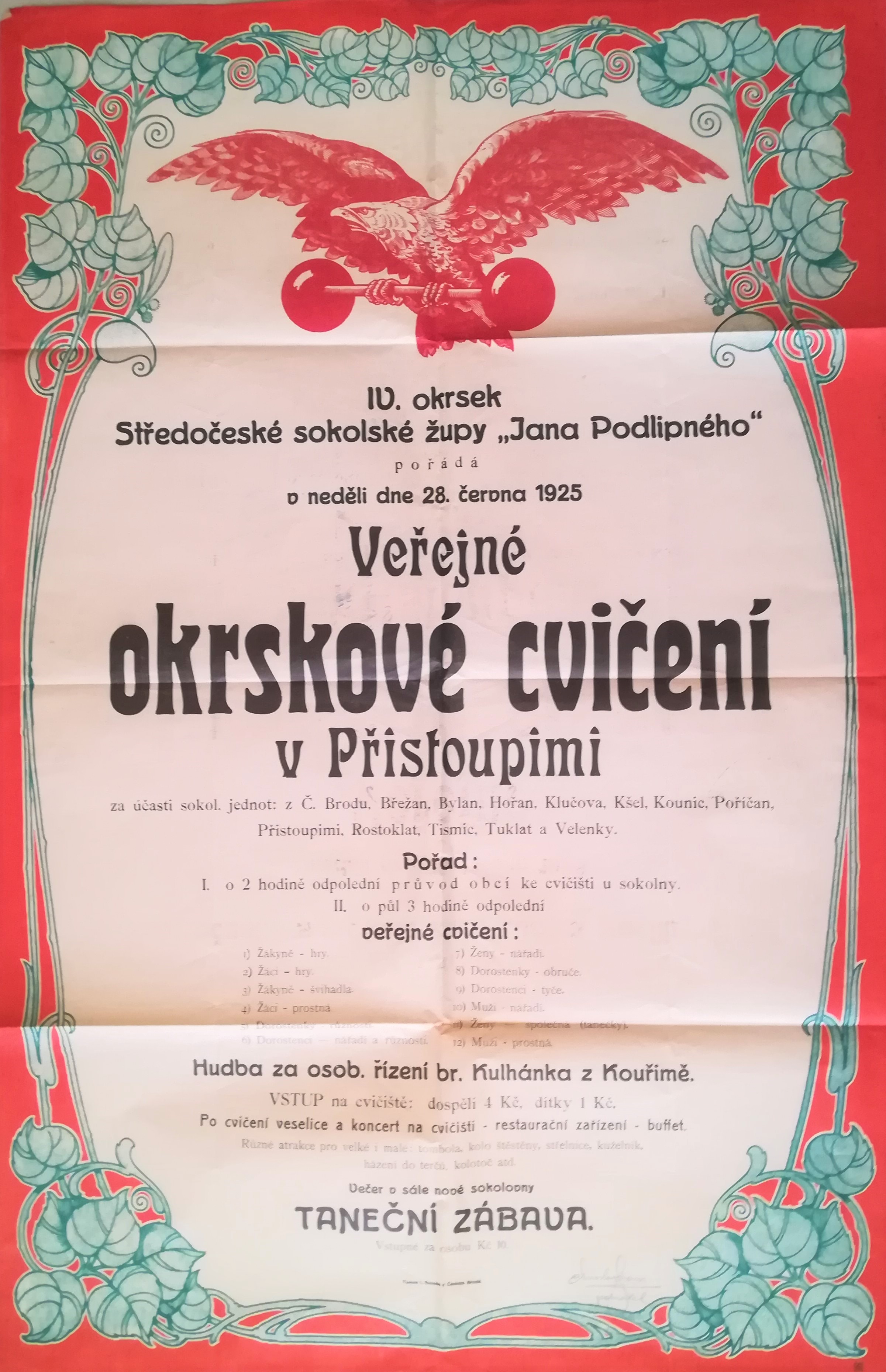 Náhledový obrázek Veřejné okrskové cvičení v Přistoupimi. IV. okrsek Středočeské sokolské župy Jana Podlipného - 1
