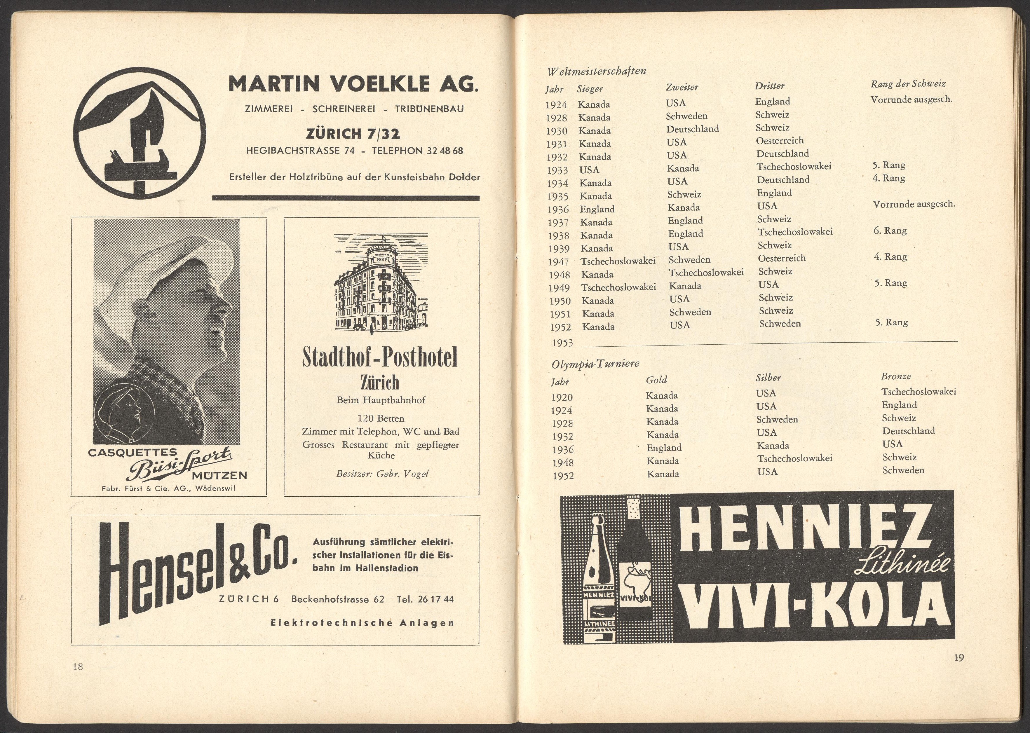 Náhledový obrázek Mistrovství světa v ledním hockeyi. Zürich - Basel 1953 - 1