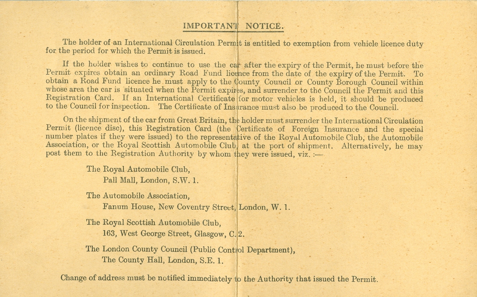 Náhledový obrázek Royal Automobile Club London. Registration Card. Particulars of Vehicle Jawa - 2