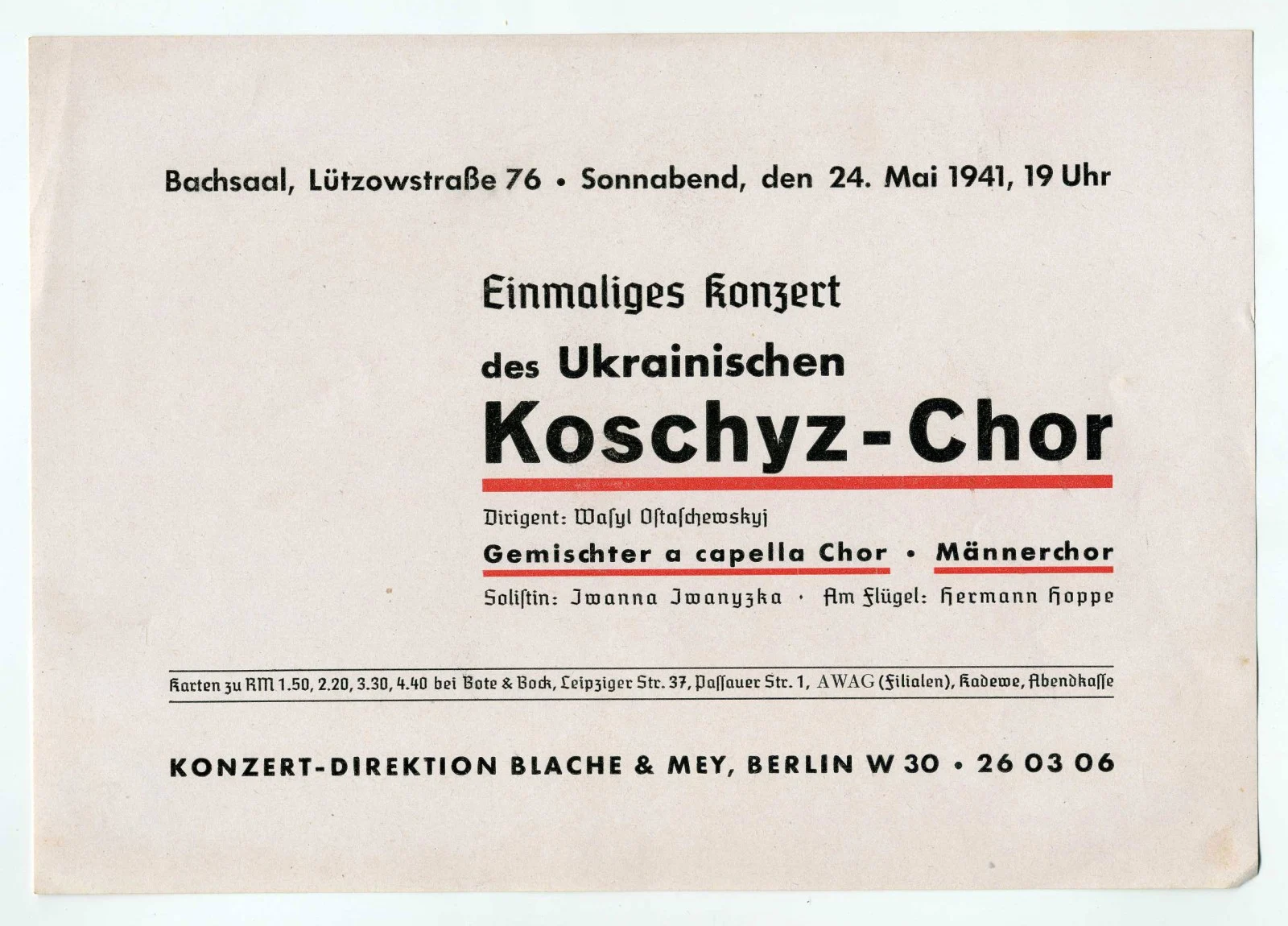 Náhledový obrázek předmětu Jediný koncert Ukrajinského sboru O. Košyce