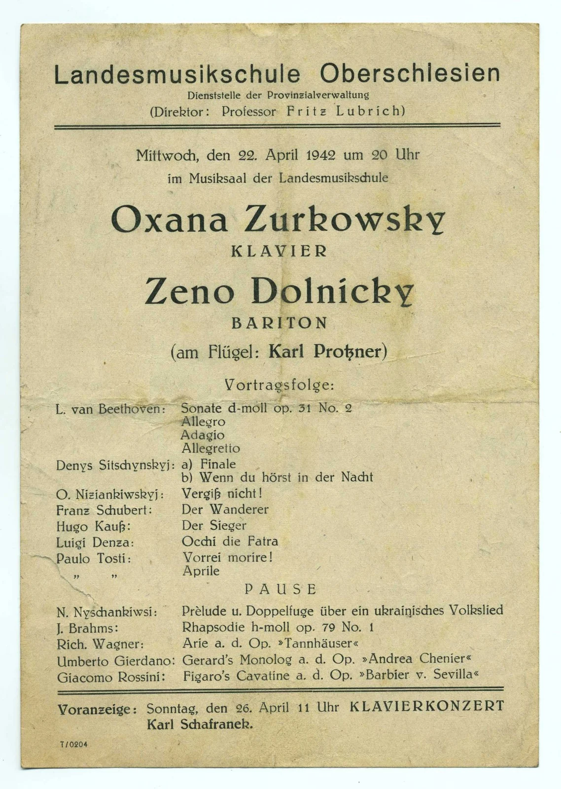 Náhledový obrázek předmětu [Koncert] Oksana Zurkovska, Zeno Dolnyckyj