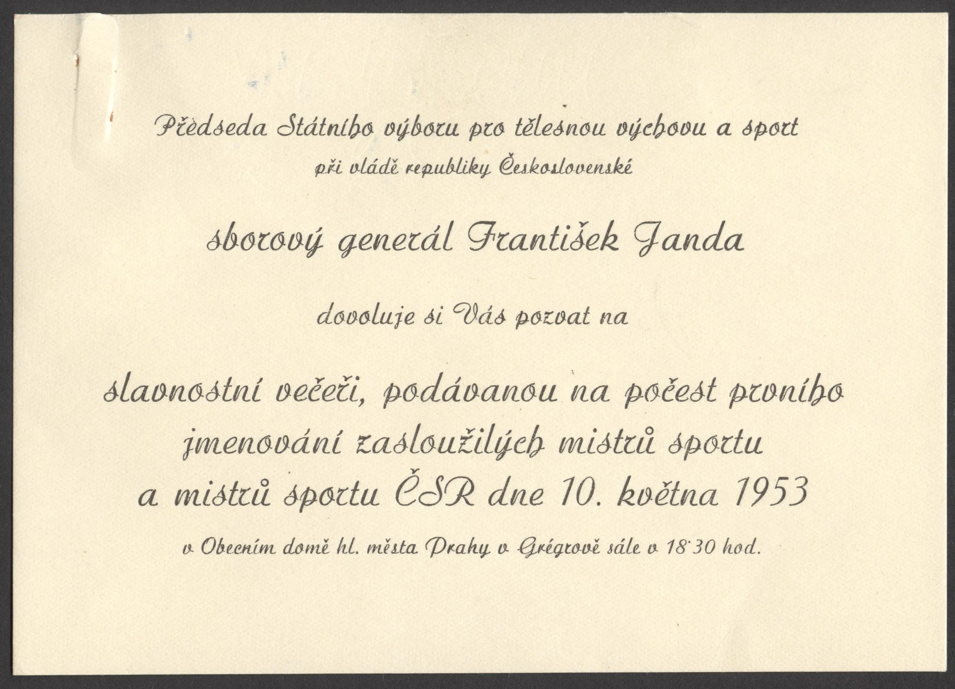 Náhledový obrázek předmětu První slavnostní jmenování mistrů sportu ČSR