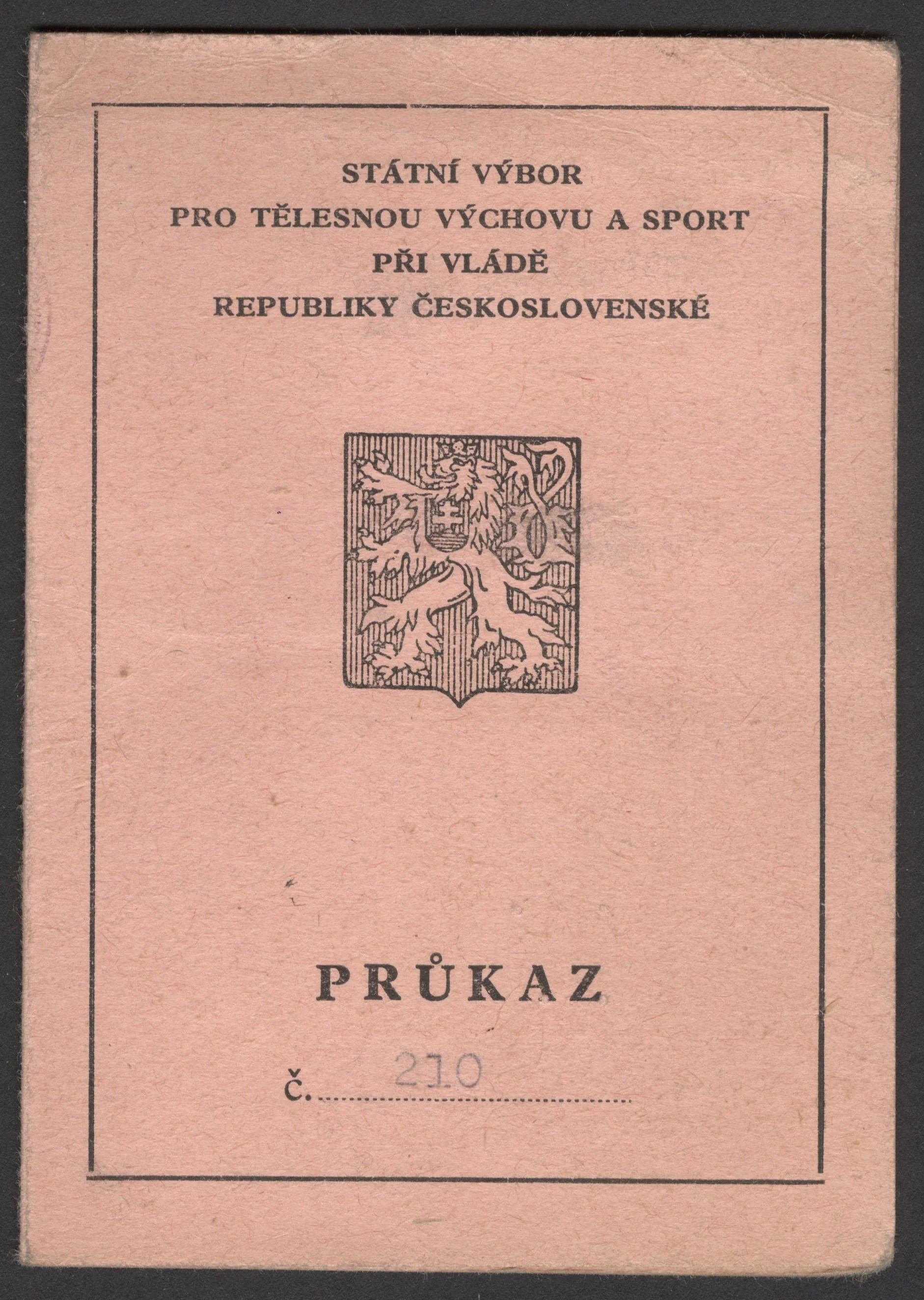 Náhledový obrázek předmětu Státní výbor pro tělesnou výchovu a sport. Průkaz