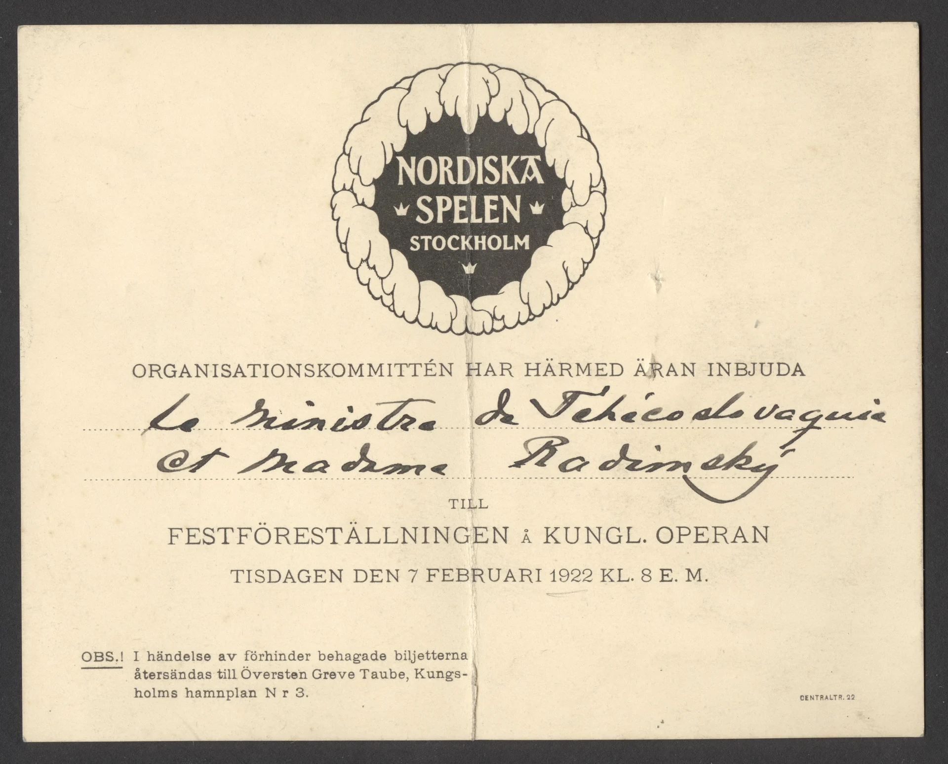 Náhledový obrázek předmětu Severské hry 1922. Pozvánka