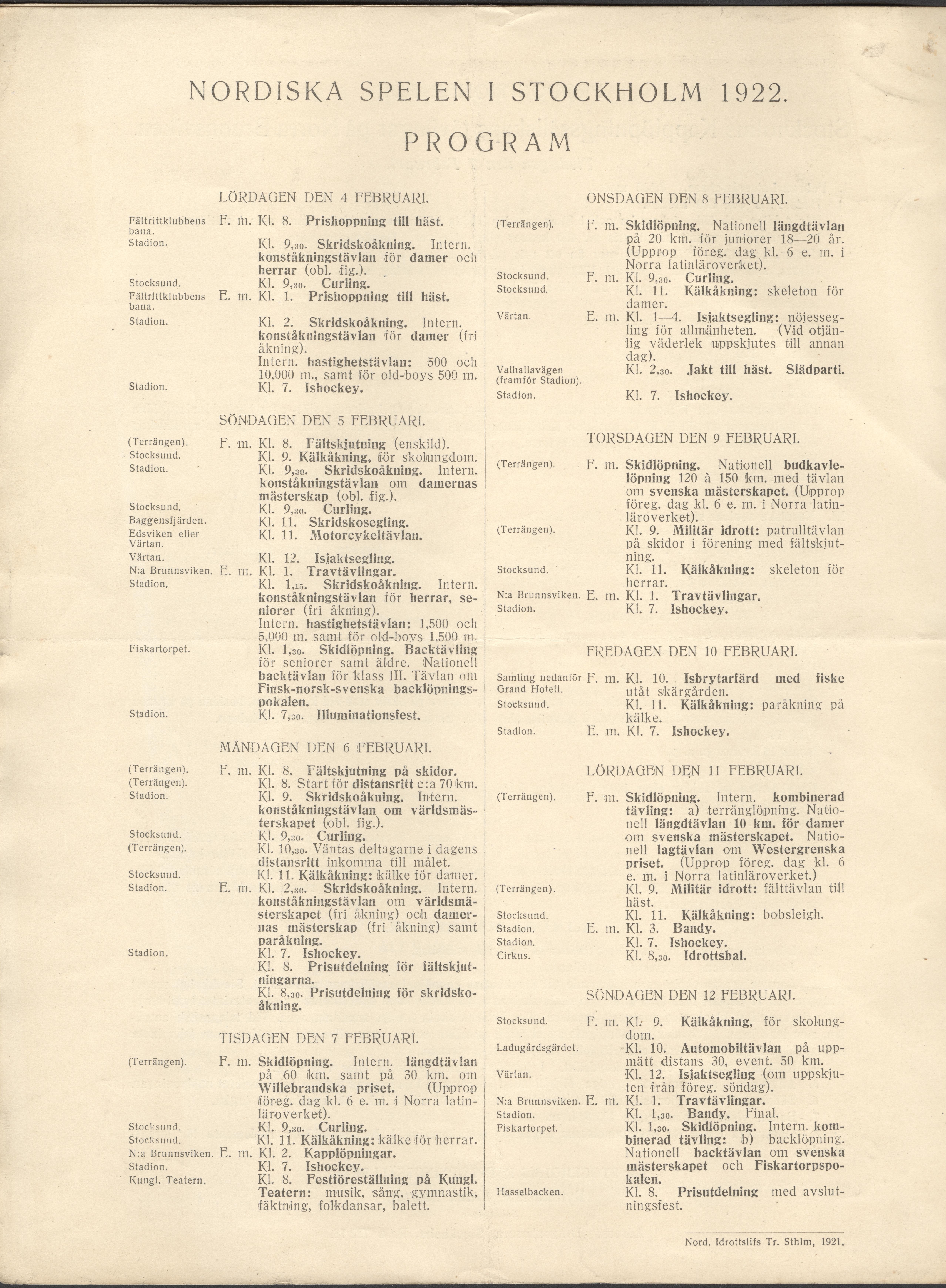 Náhledový obrázek Severské hry 1922. Proposice - 1