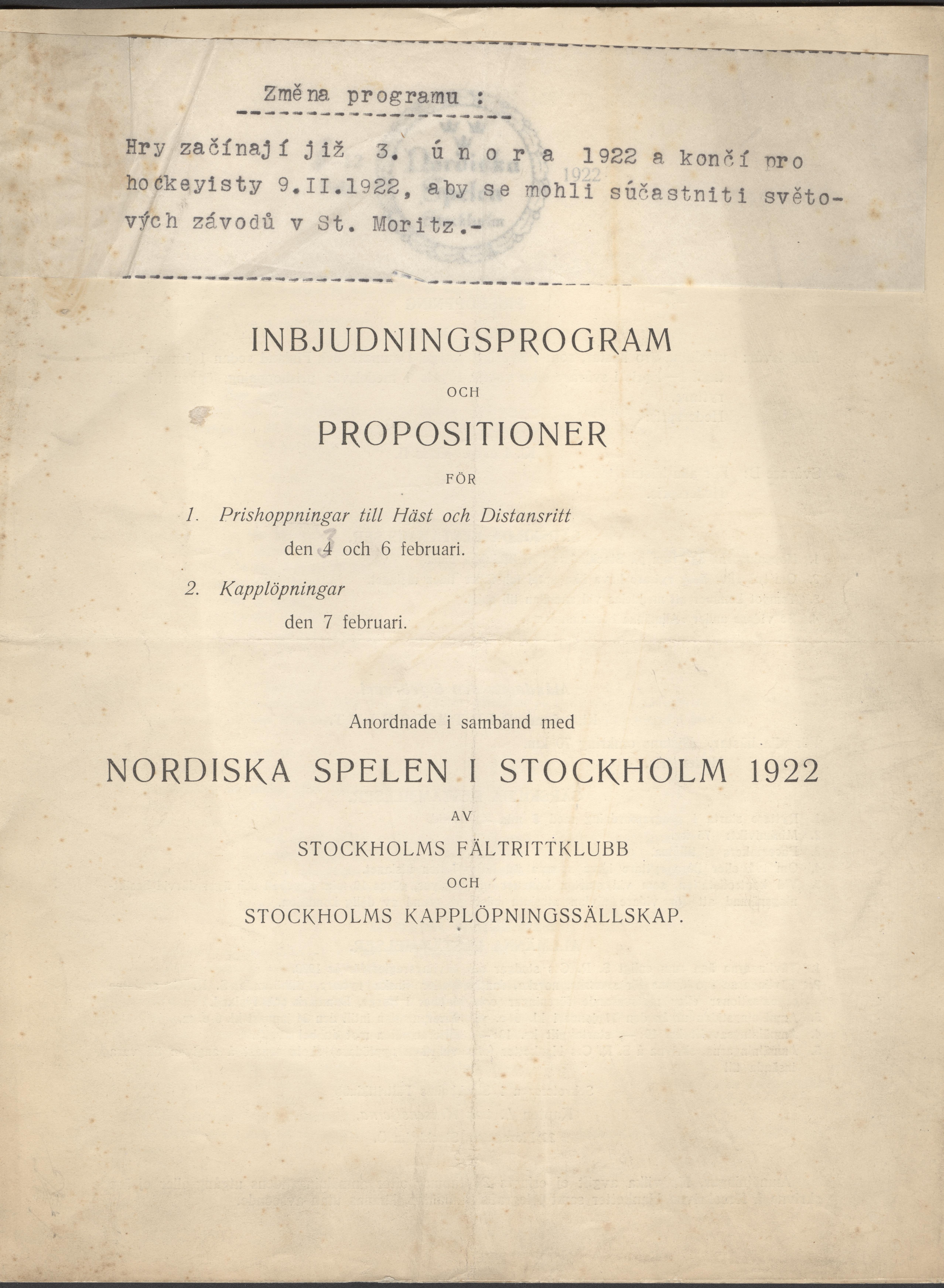 Náhledový obrázek Severské hry 1922. Proposice - 2