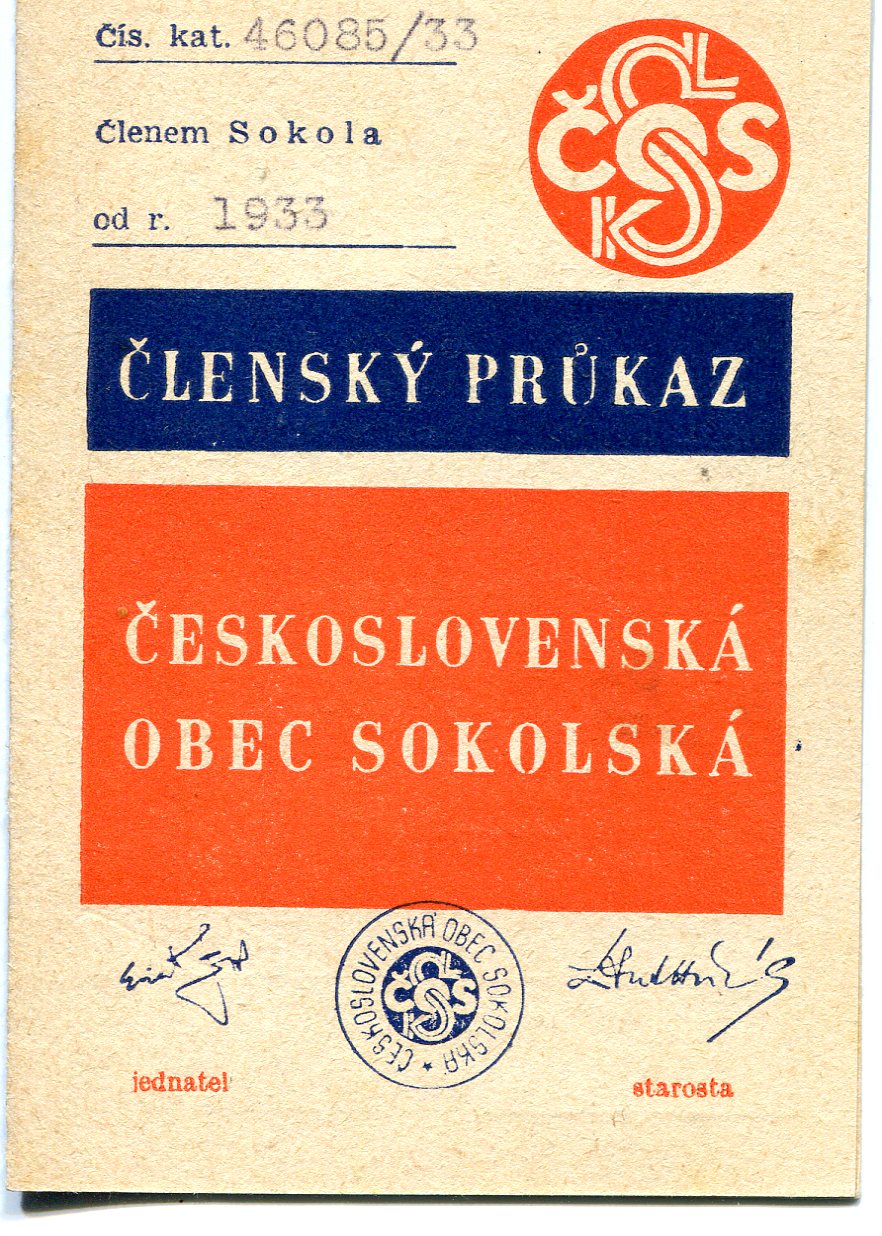 Náhledový obrázek Členský průkaz Československá obec sokolská - 1