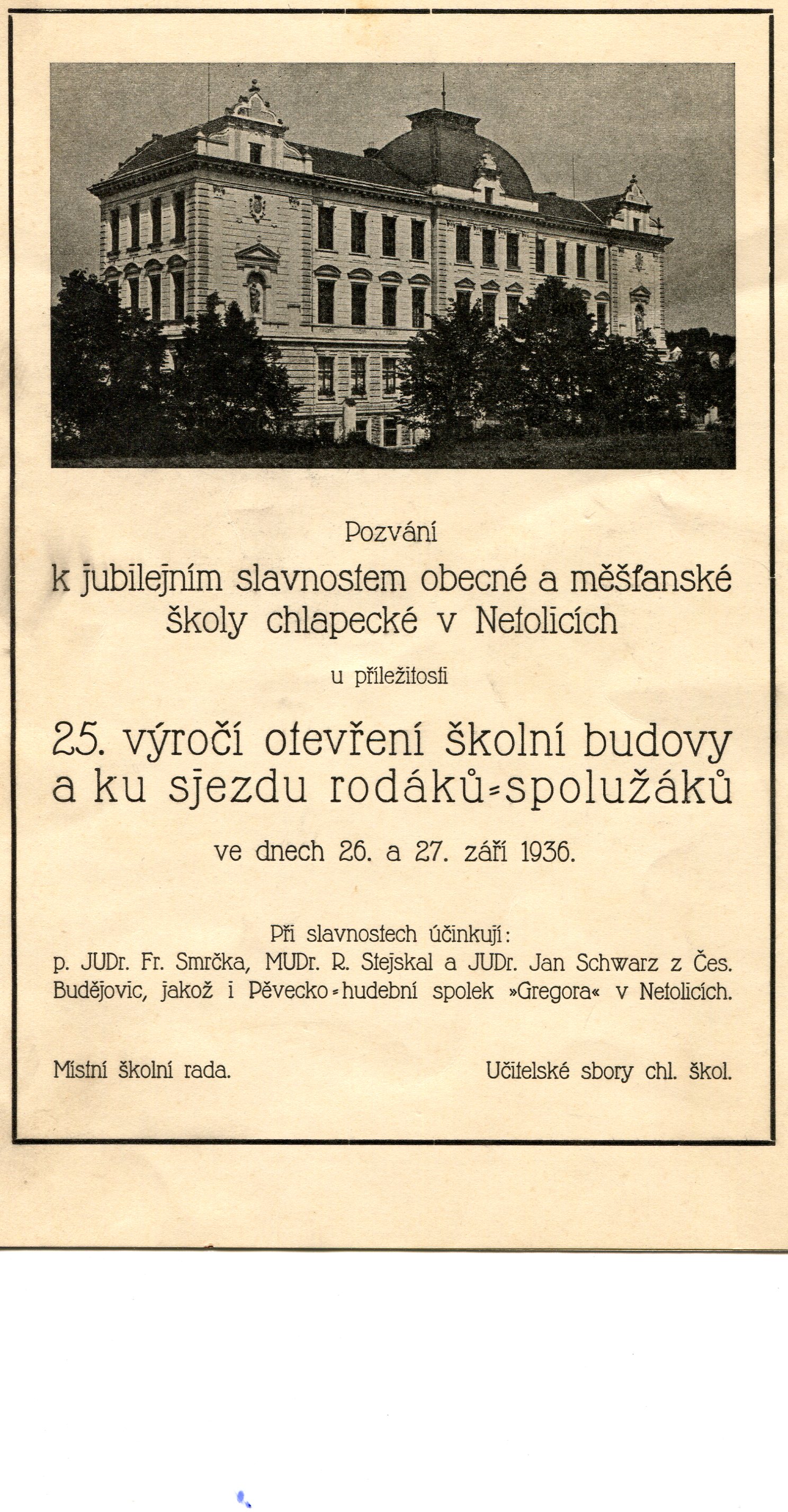 Náhledový obrázek Pozvánka na 25. výročí netolické školy - 1