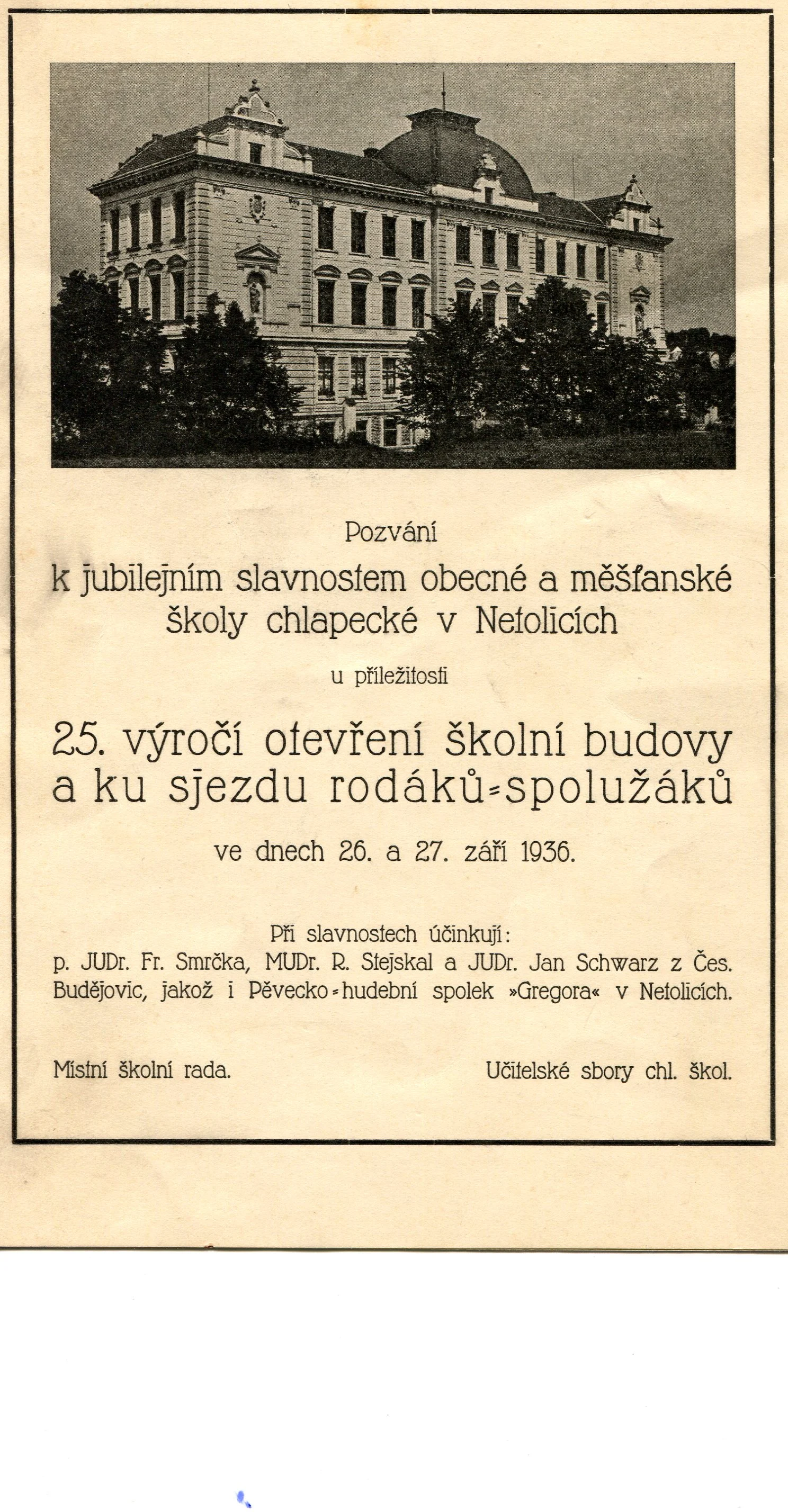 Náhledový obrázek předmětu Pozvánka na 25. výročí netolické školy