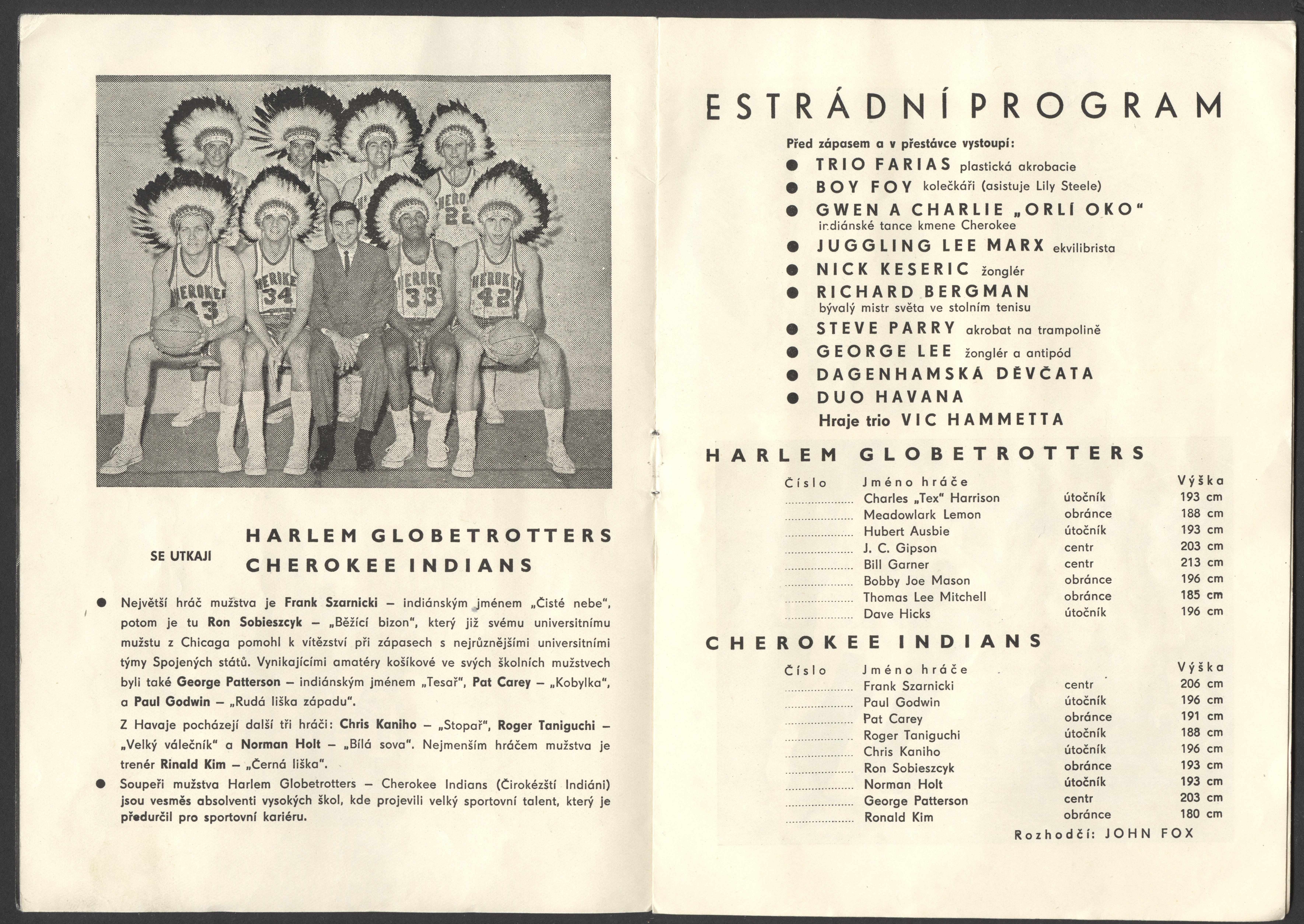 Náhledový obrázek Harlem Globetrottes - Cherokee Indians. Praha 1963 - 2