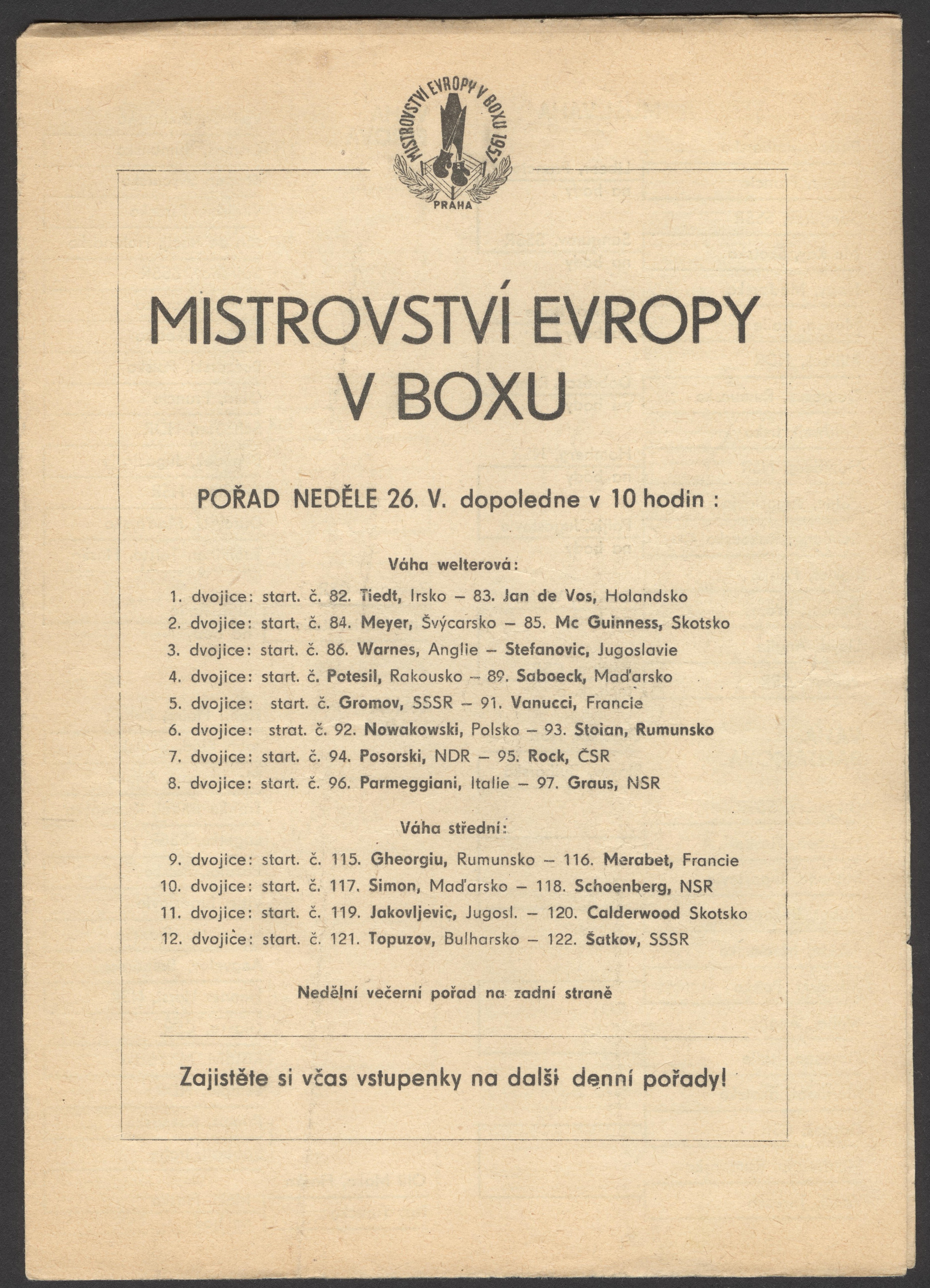 Náhledový obrázek Mistrovství Evropy v boxu. Praha 1957 - 5