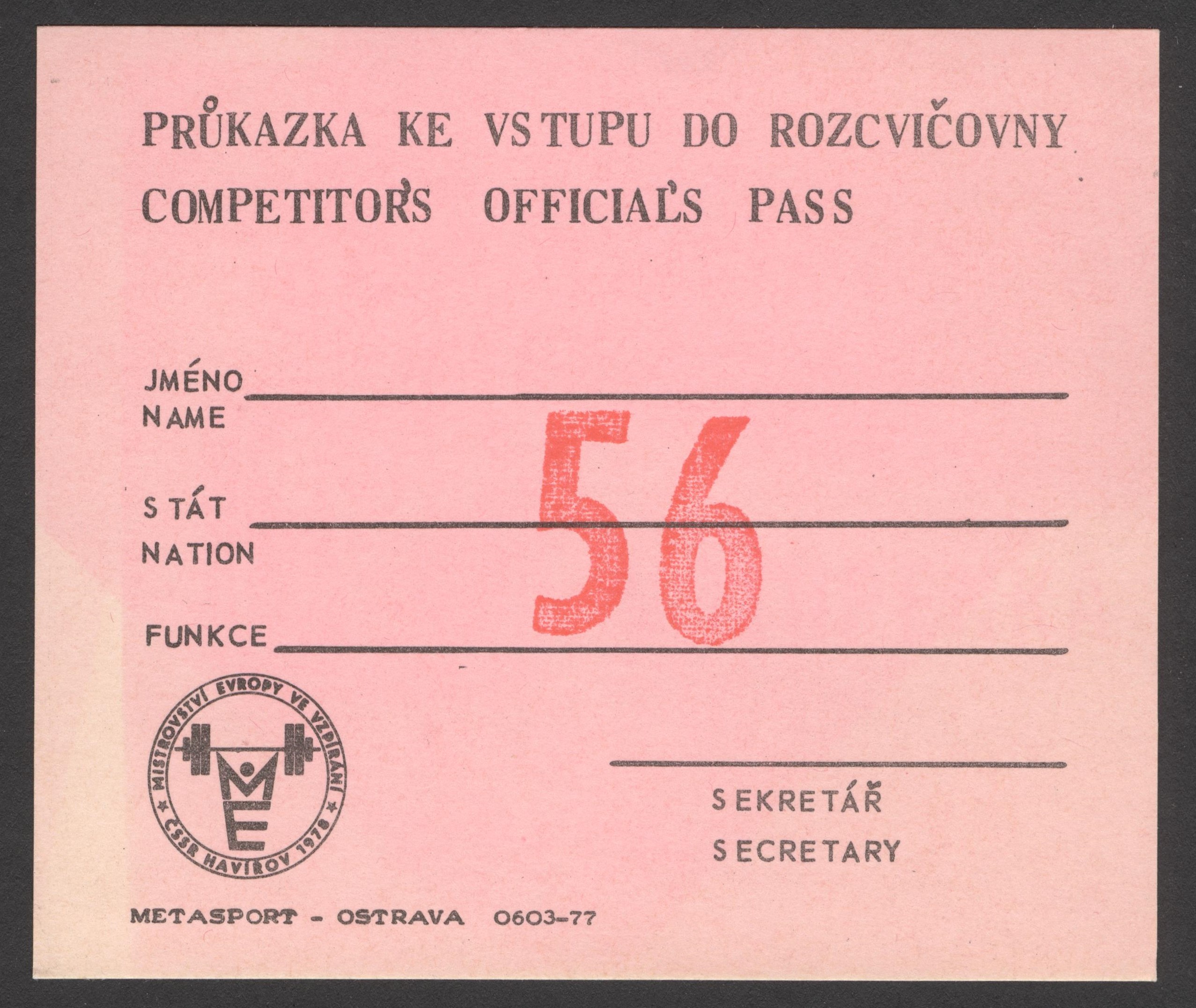 Náhledový obrázek Mistrovství Evropy ve vzpírání. Havířov 1978 - 1