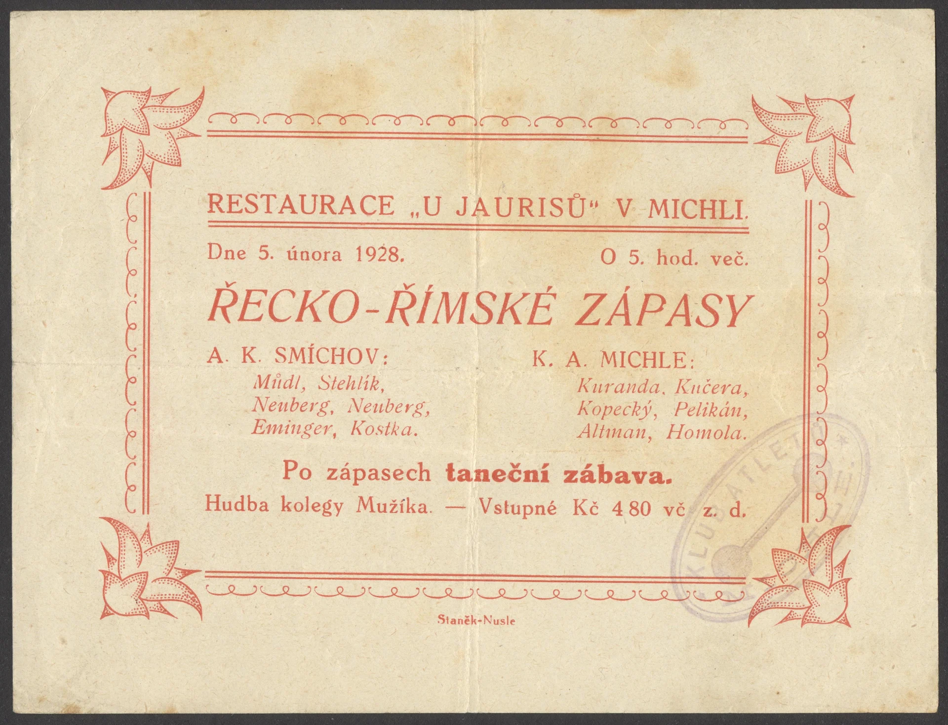Náhledový obrázek předmětu Řecko-římské zápasy v restauraci U Jaurisů v Michli