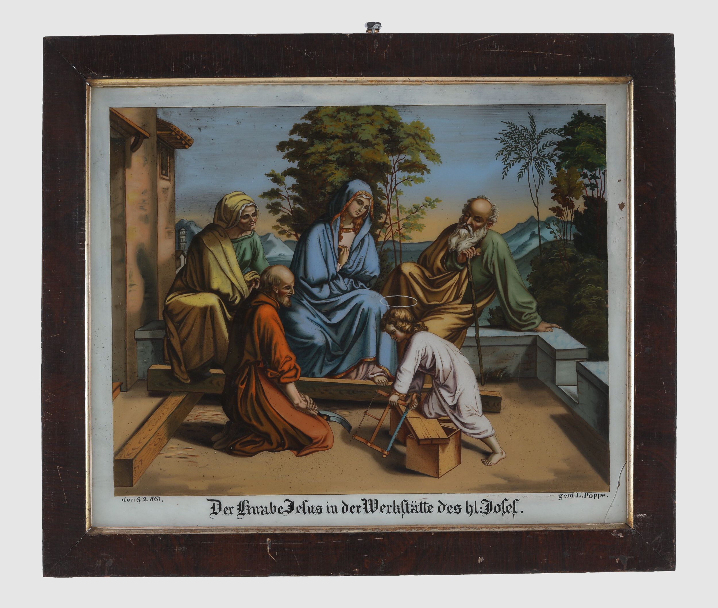 Náhledový obrázek Ježíš v dílně (podmalba na skle) - 1