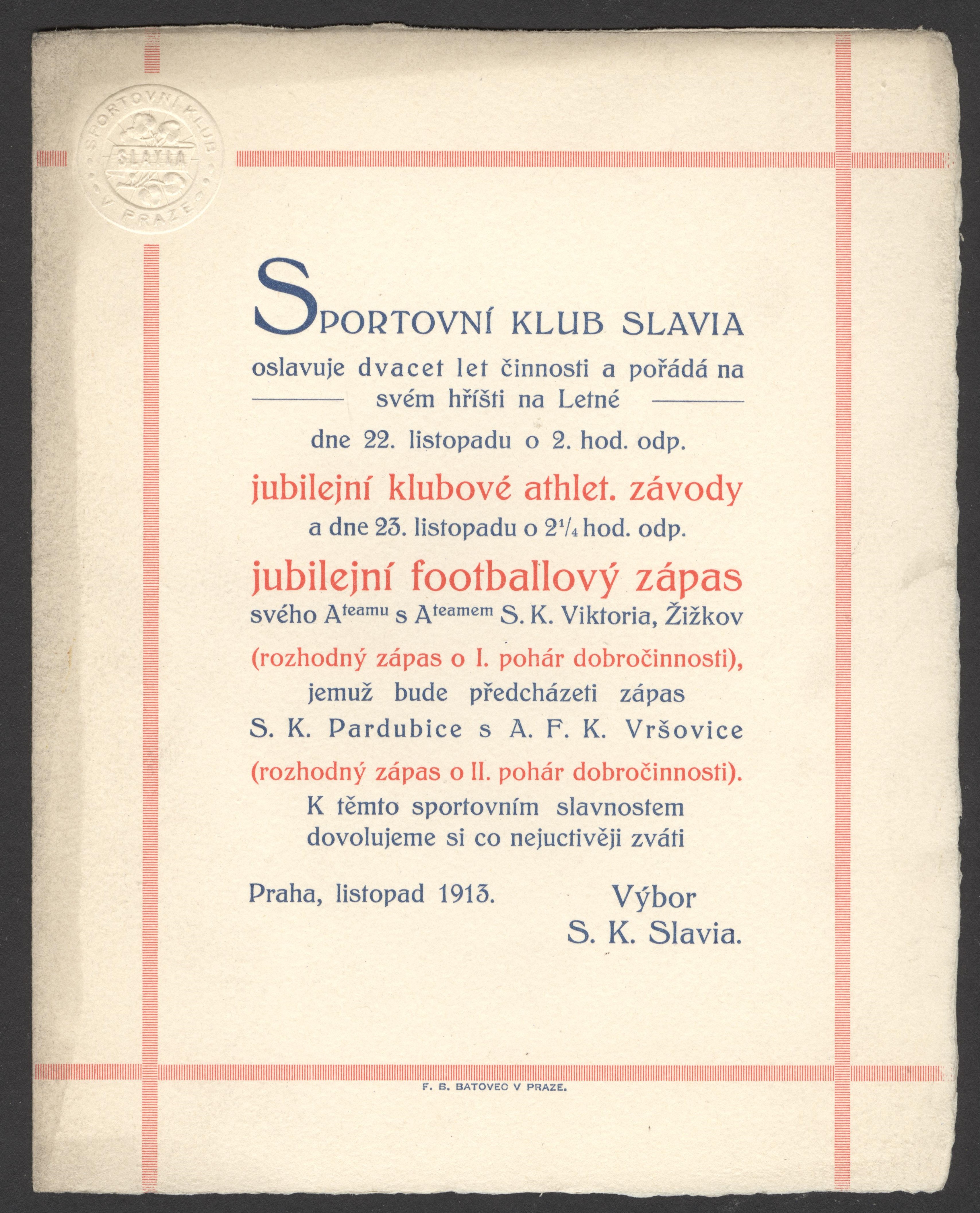 Náhledový obrázek Jubilejní klubové athletické závody a footballový zápas SK Slavia - 2
