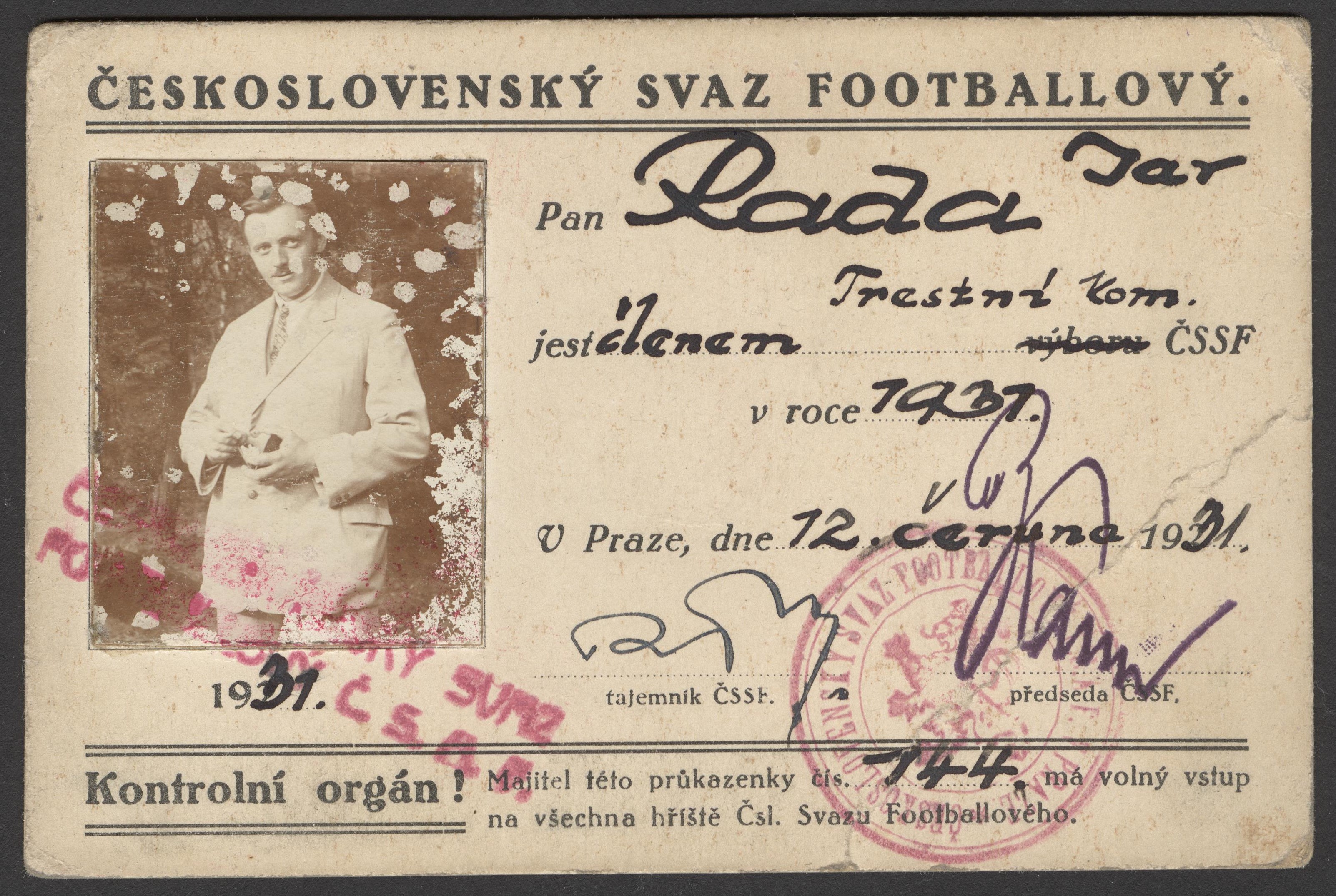 Náhledový obrázek Průkaz trestního komisaře ČSFL - 1