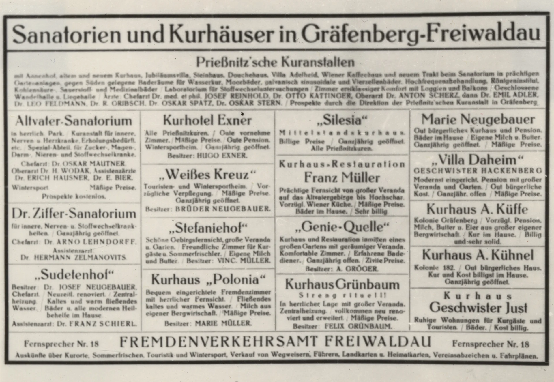 Náhledový obrázek předmětu Inzeráty lázeňských domů na Gräfenbergu z roku 1932 (reprofoto)