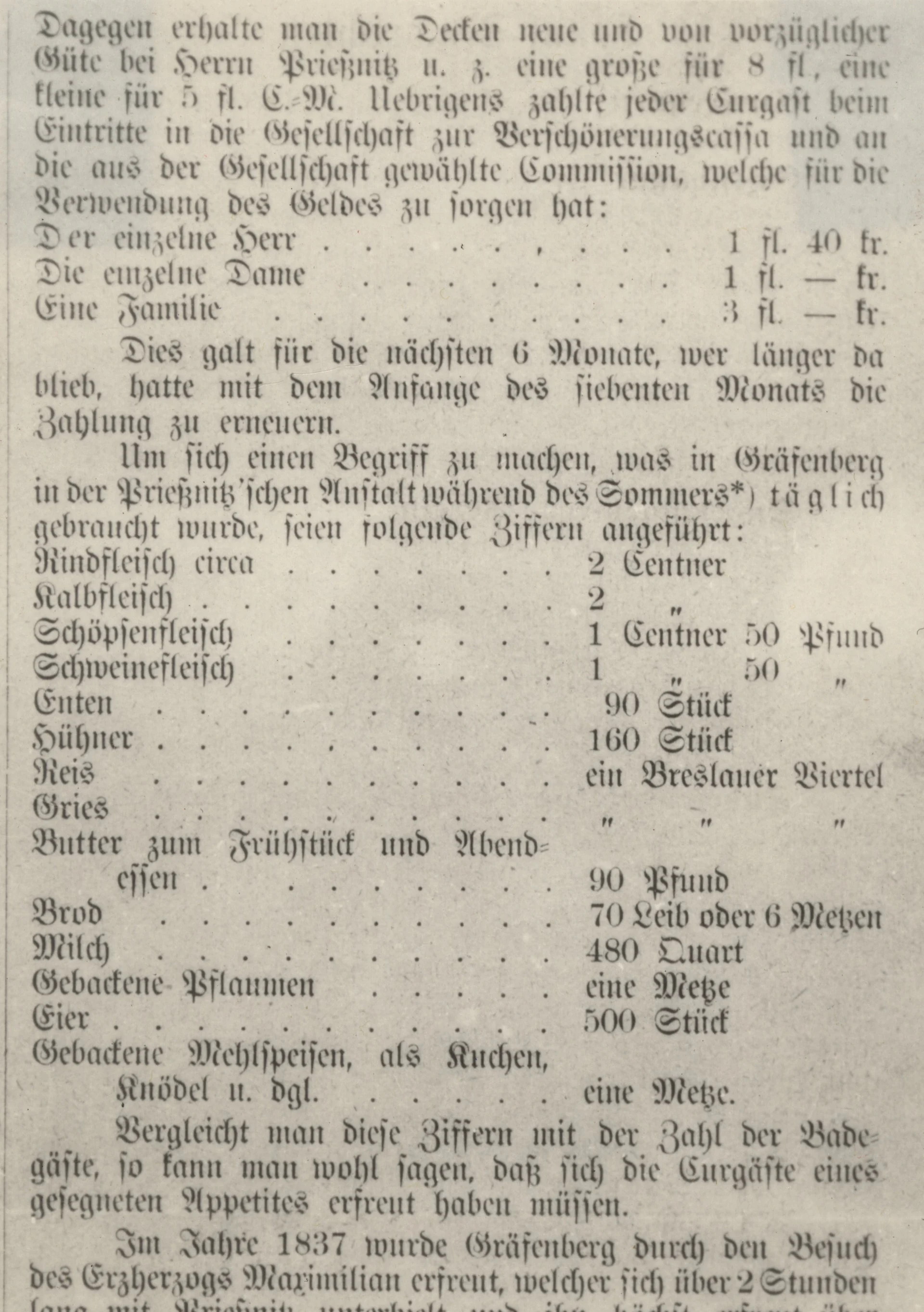 Náhledový obrázek předmětu Přehled denní spotřeby potravin v Lázních Jeseník v roce 1837 (reprofoto)